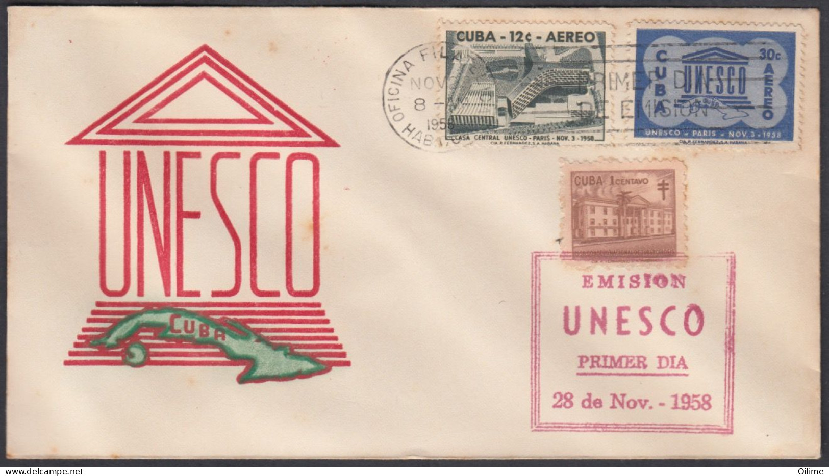 FDC CUBA 1958. UNESCO. EDIFIL 775/76. - FDC