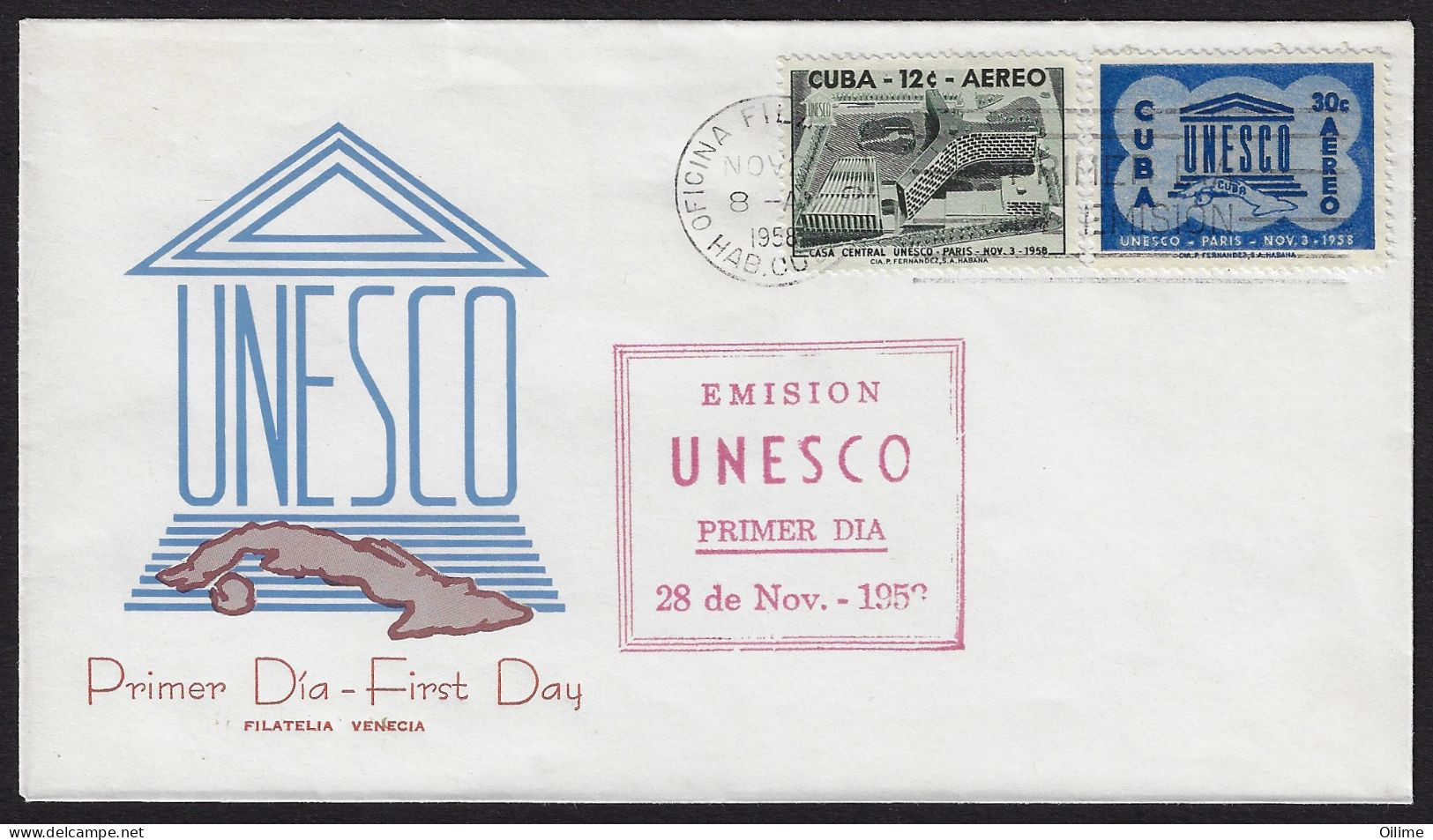 FDC CUBA 1958. UNESCO. EDIFIL 775/76. - FDC