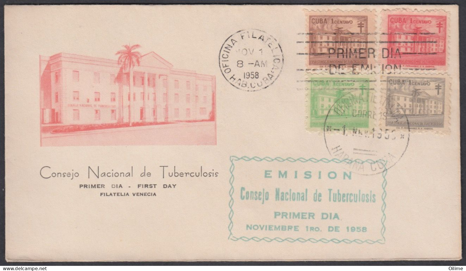 FDC CUBA 1958. TUBERCULOSIS. EDIFIL 40/43. - FDC