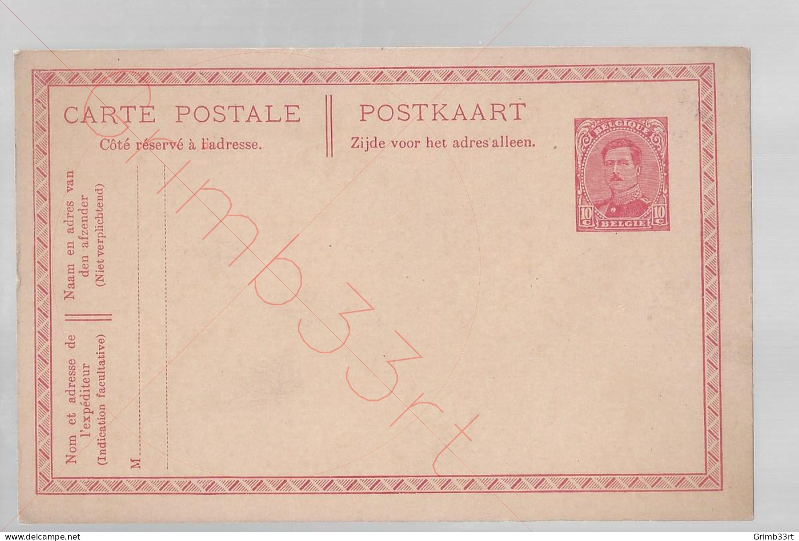 Albert I - 10 Cent- Postkaart - Briefkaarten 1909-1934