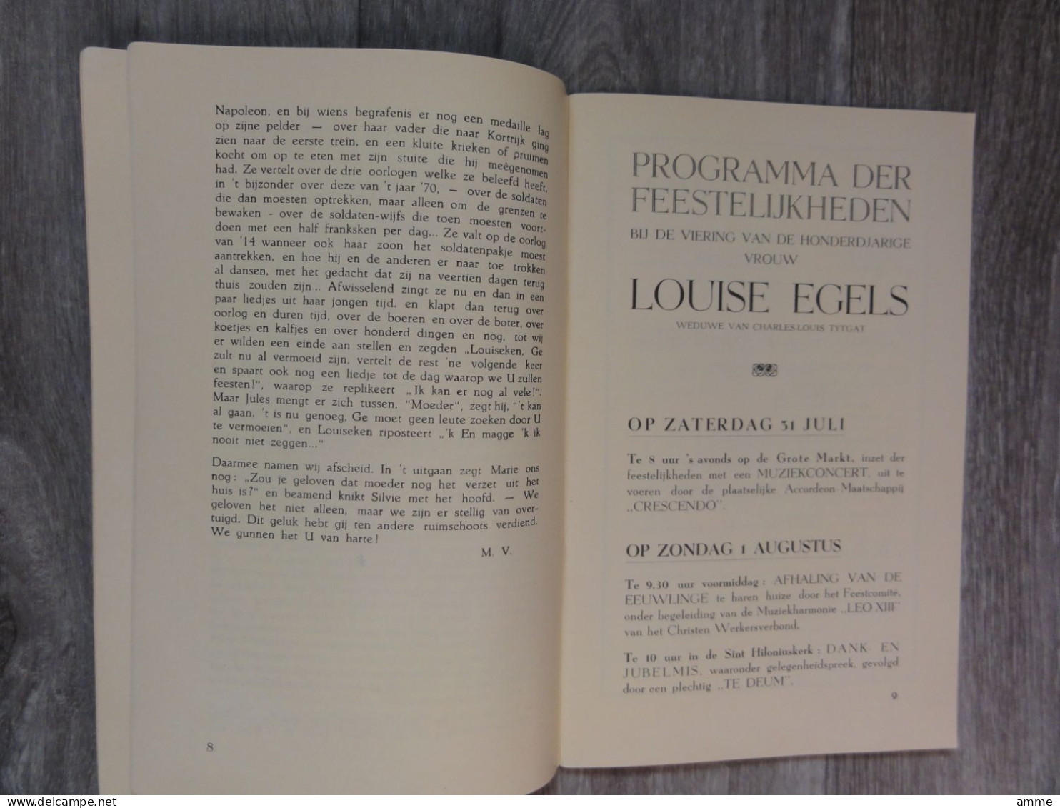 Izegem  * (Programmaboekje) Feestelijkheden Naar Aanleiding Honderdjarige Louise Egels (augustus 1948) X Tytgat Charles - Izegem