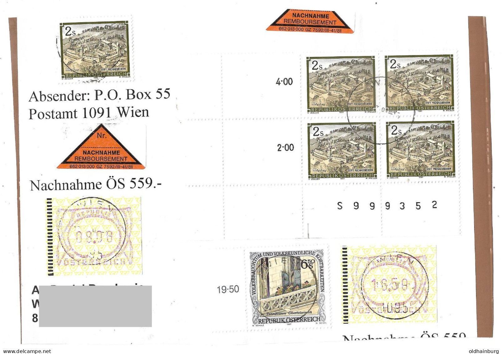 0408x: Briefvorderseite Einer Verweigerten Nachnahmesendung 1998 Mit Topfrankatur 8.- Und 16,50 ATM - Timbres De Distributeurs [ATM]