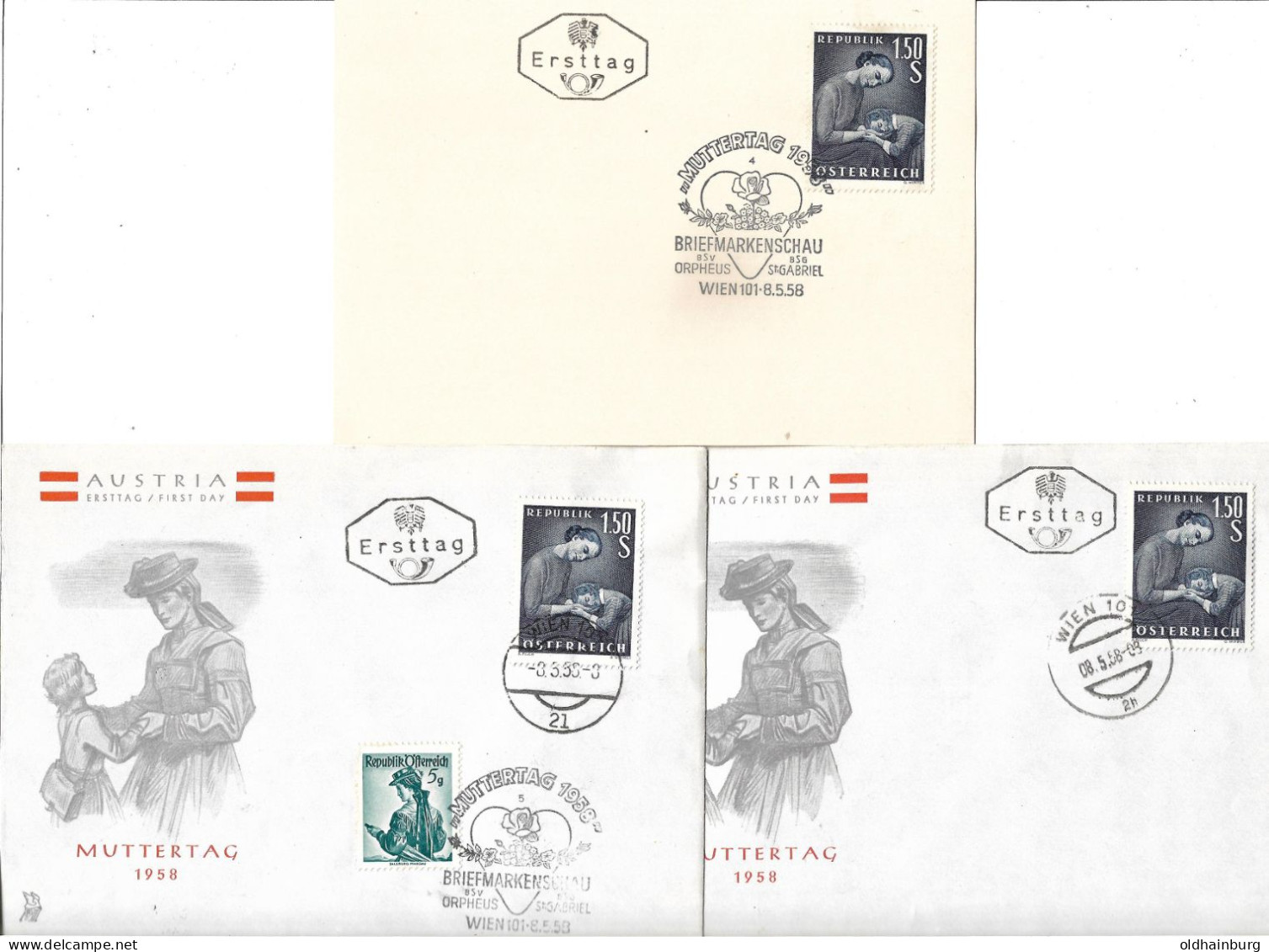 0408i: Österreich 1958, FDC- Beleg Muttertag In 3 Varianten - Moederdag