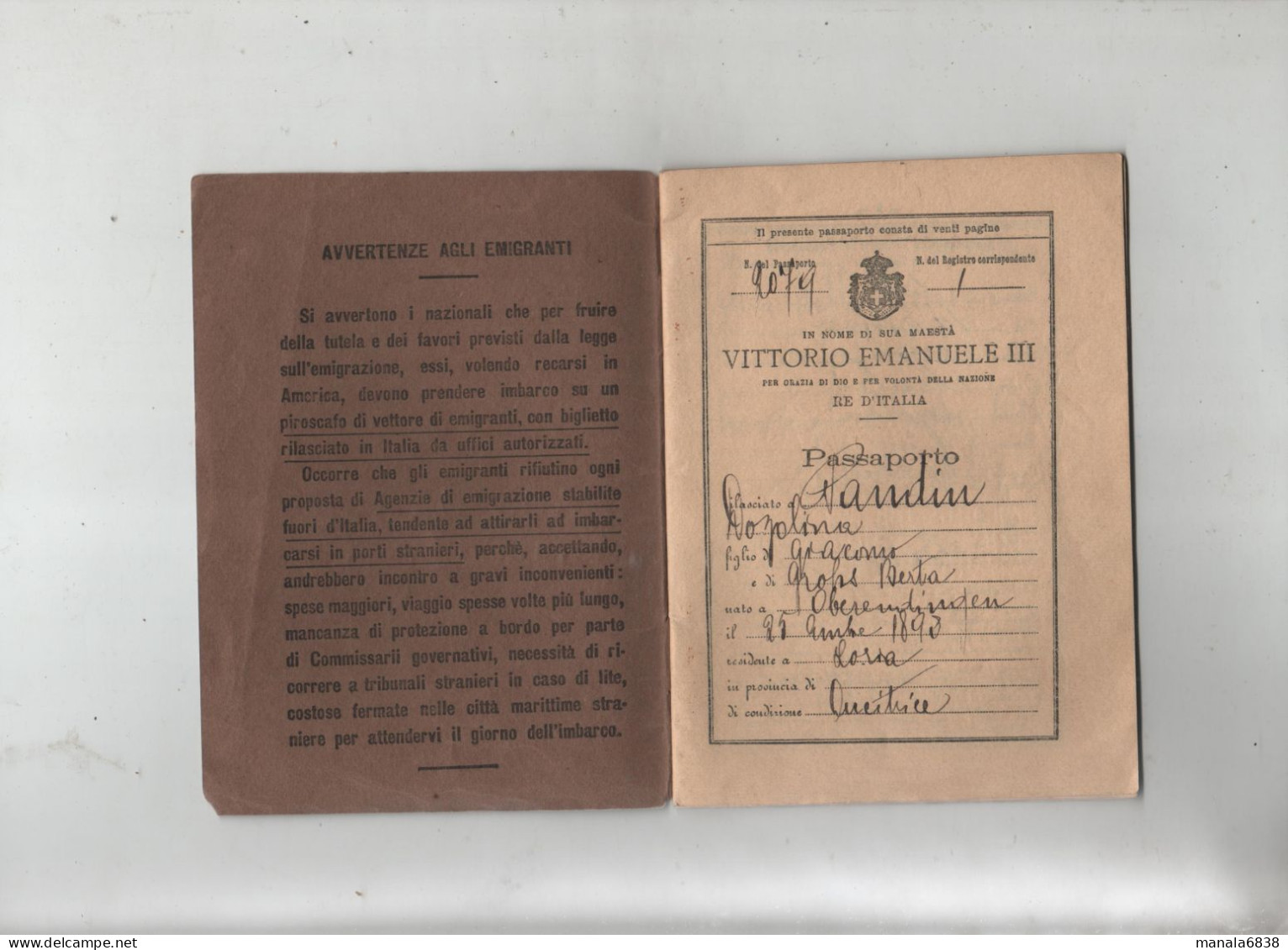 Passaporto Passeport Pandin Oberemdingen 1898 Ou 1893 à Identifier Chambéry 1912 - Non Classés