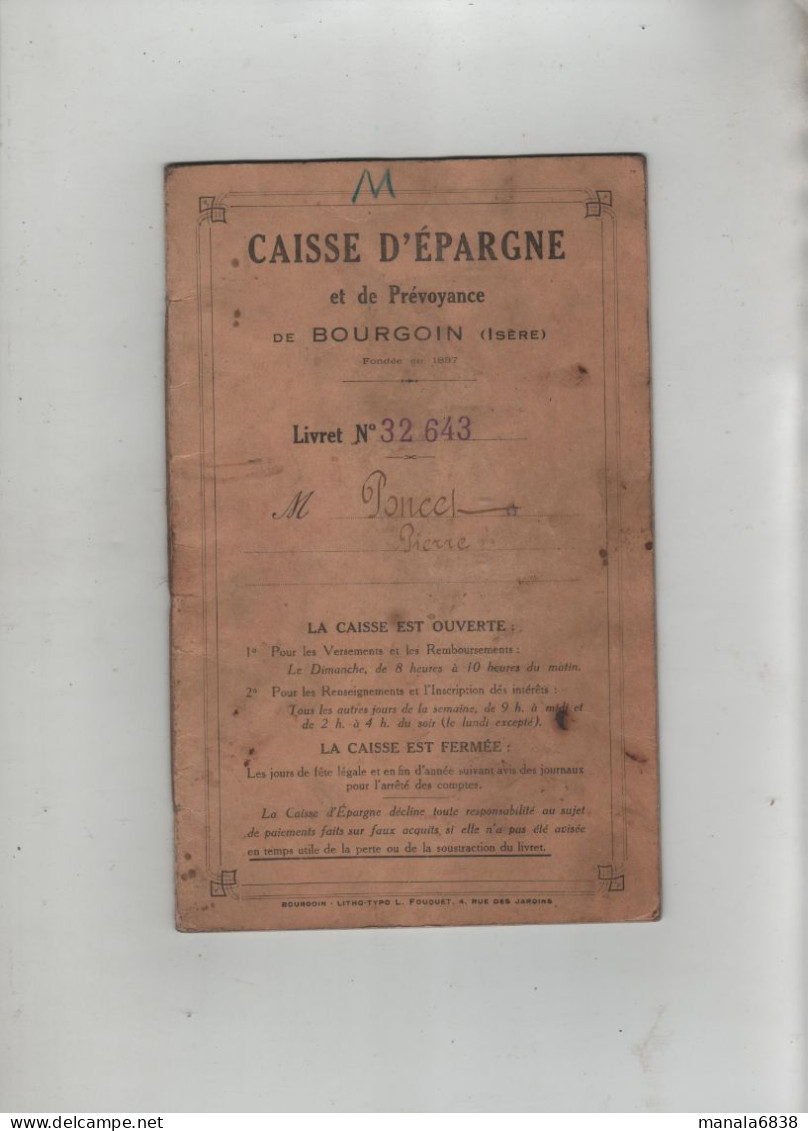 Caisse D'Epargne Et De Prévoyance Bourgoin Poncet 1925 à 1942 - Ohne Zuordnung