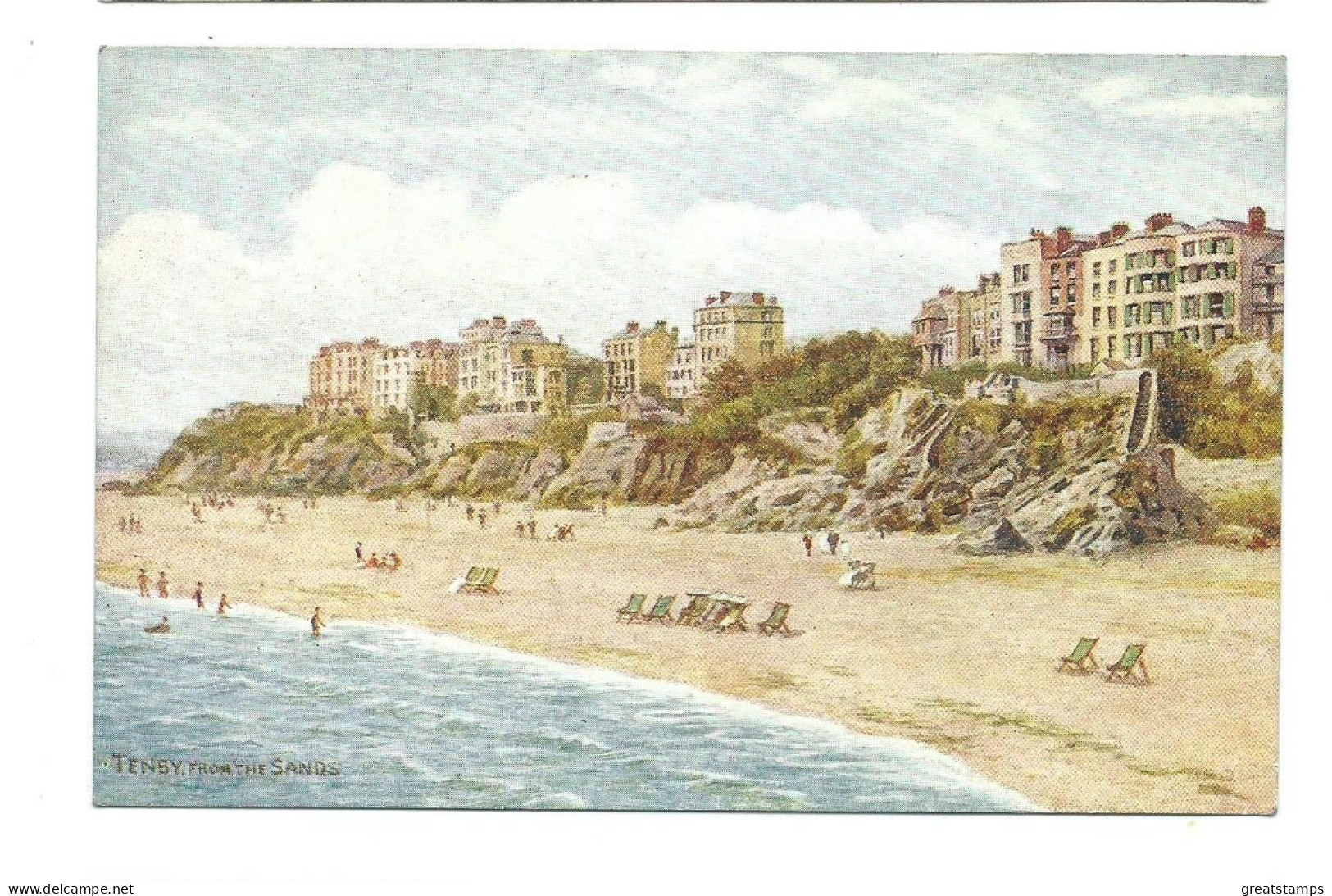 Postcard Wales Pembrokeshire Artist  Impression Salmon Tenby From The Sands  Unused - Pembrokeshire