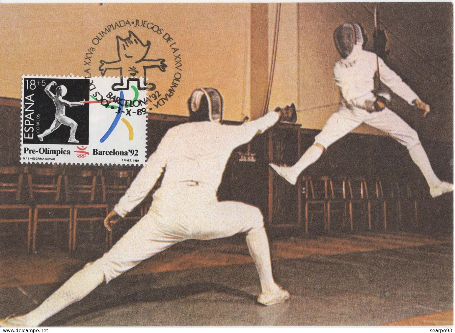 SPAIN. MAXICARD FIRST DAY. BARCELONA 1992 OLYMPIC GAMES. FENCING - Tarjetas Máxima