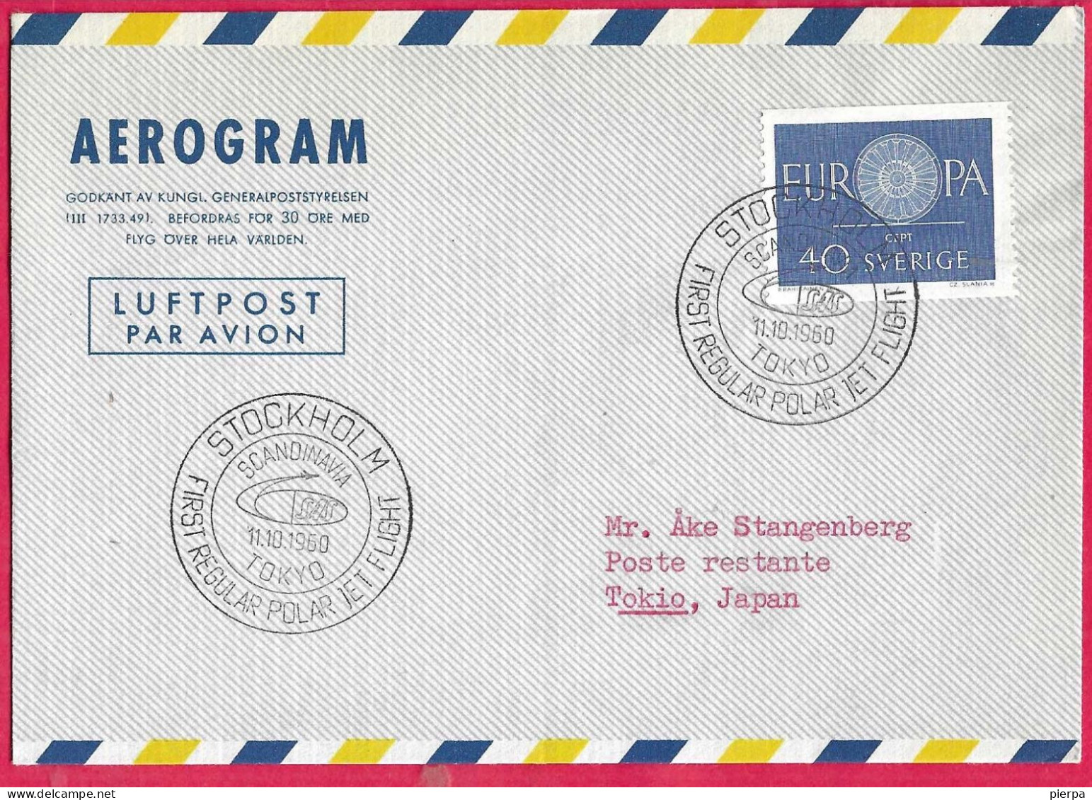 SVERIGE - FIRST REGULAR POLAR FLIGHT SAS  FROM STOCKHOLM TO TOKYO * 11.10.1960* ON AEROGRAM - Storia Postale