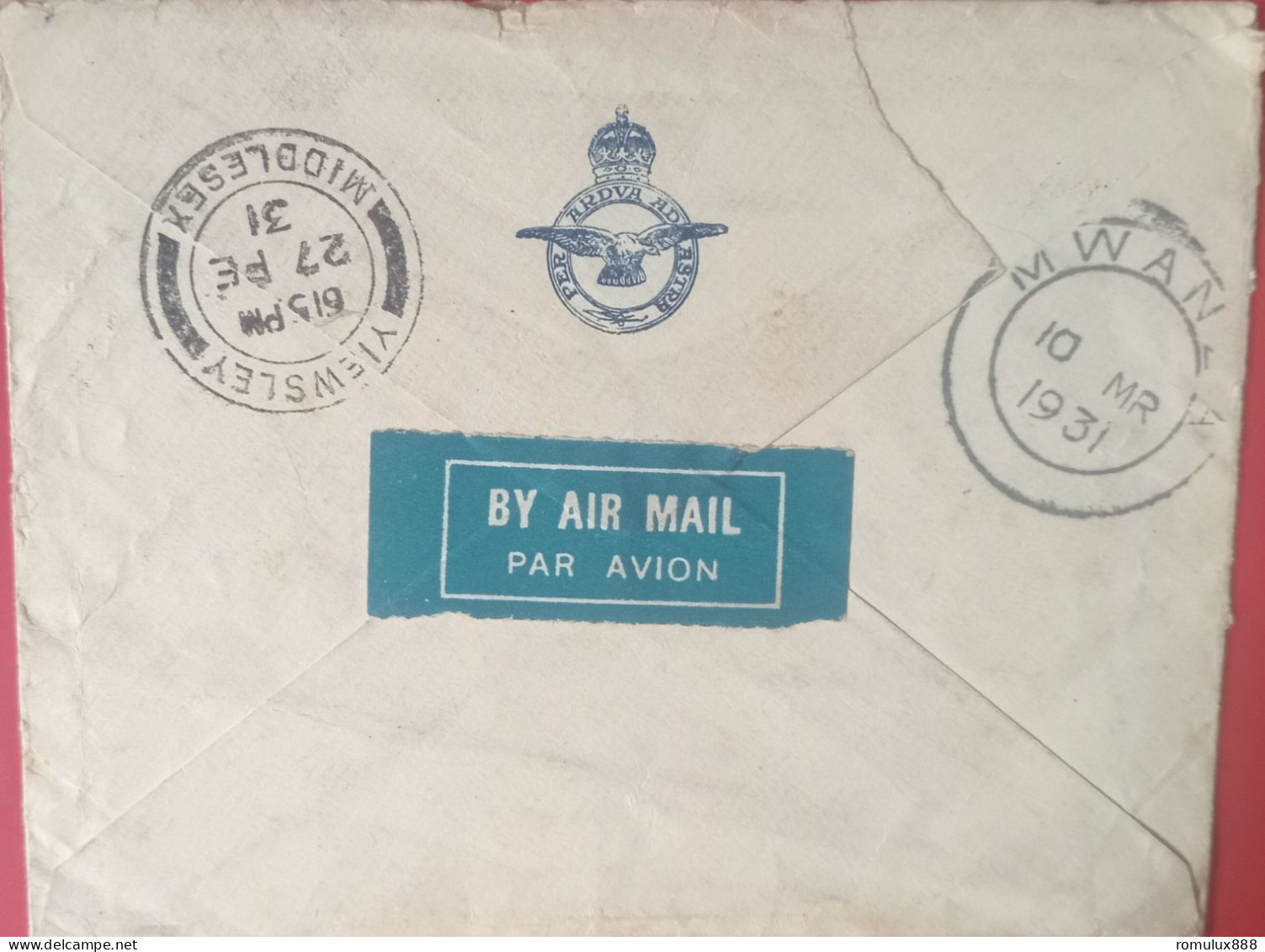 FIRST FLIGHT ENGLAND,MIDDLESEX-VIA CAPETOWN-MWANZA DATED 27/2/1931-SCARCE - Luftpost