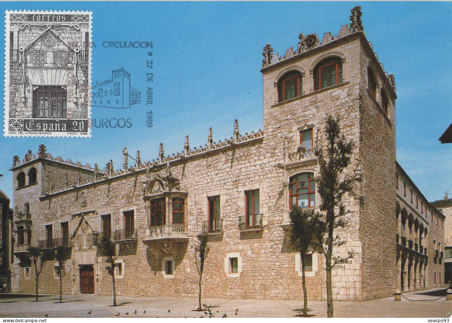 SPAIN. MAXICARD FIRST DAY. CORDON HOUSE. BURGOS. 1989 - Cartes Maximum