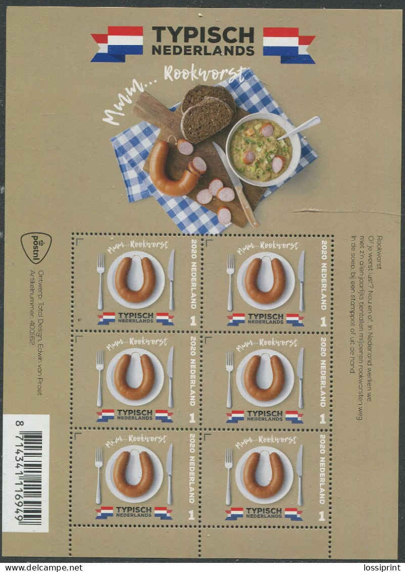 Netherlands:Holland:Unused Sheet Typical Netherlands Food, Sausage, 2020, MNH - Ongebruikt