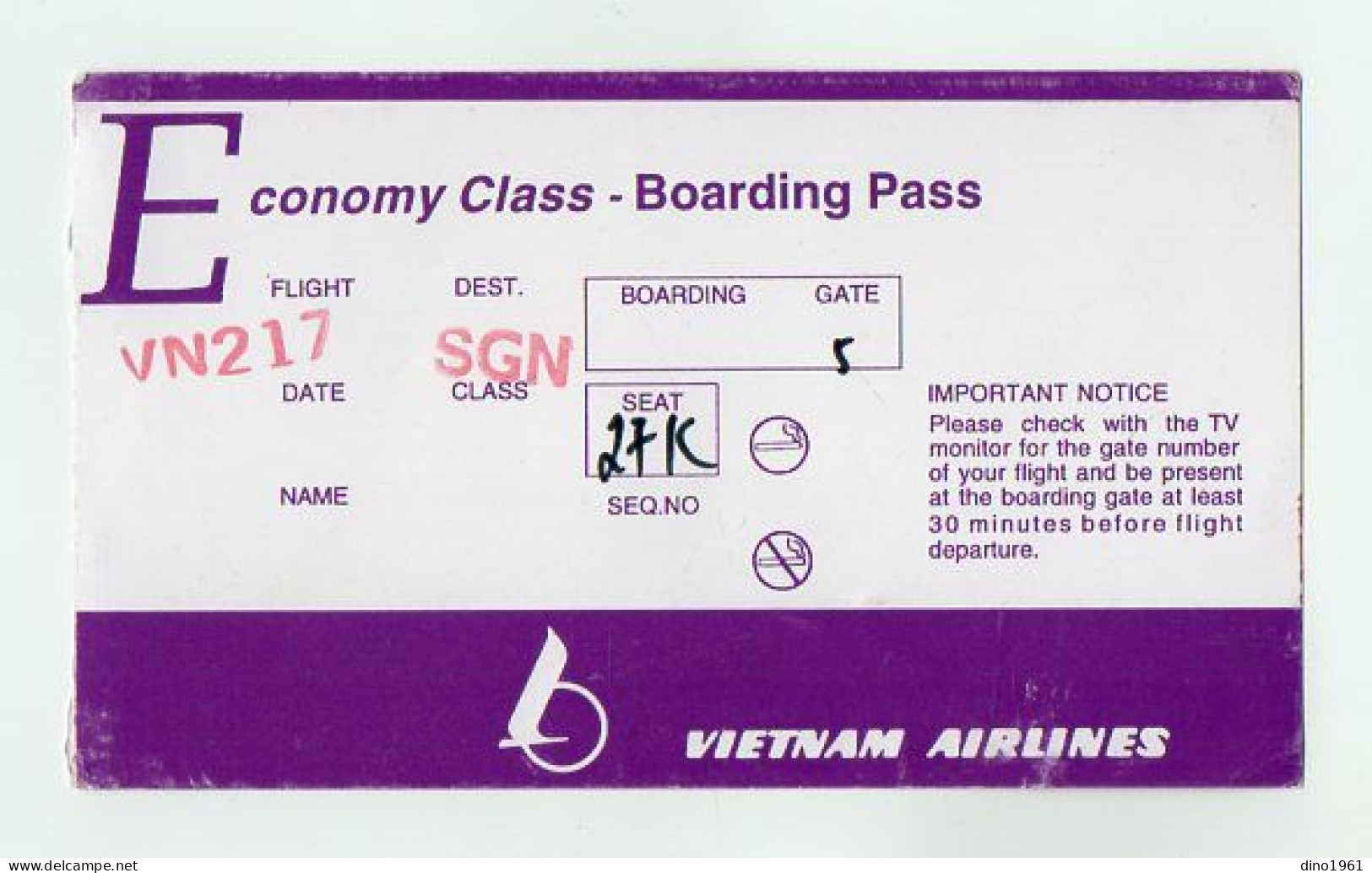 VP22.391 - VIETNAM AIRLINES - Boarding Pass - Billet / Carte D'embarquement D'avion X 5 - Mundo