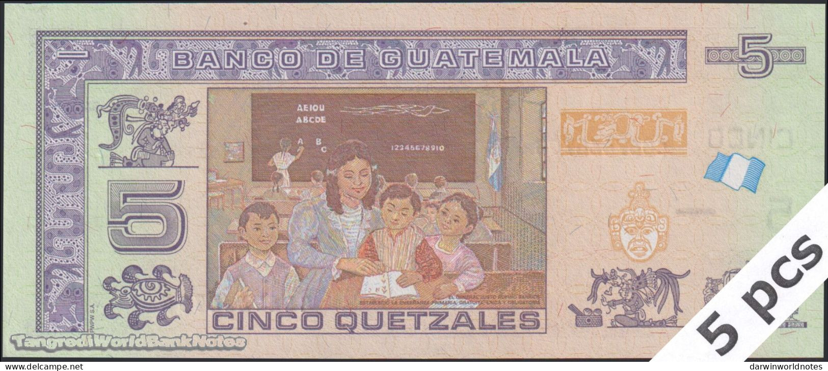 DWN - GUATEMALA P.122Ab - 5 Quetzales 2018 (2020) UNC - Various Prefixes - DEALERS LOT X 5 - Guatemala