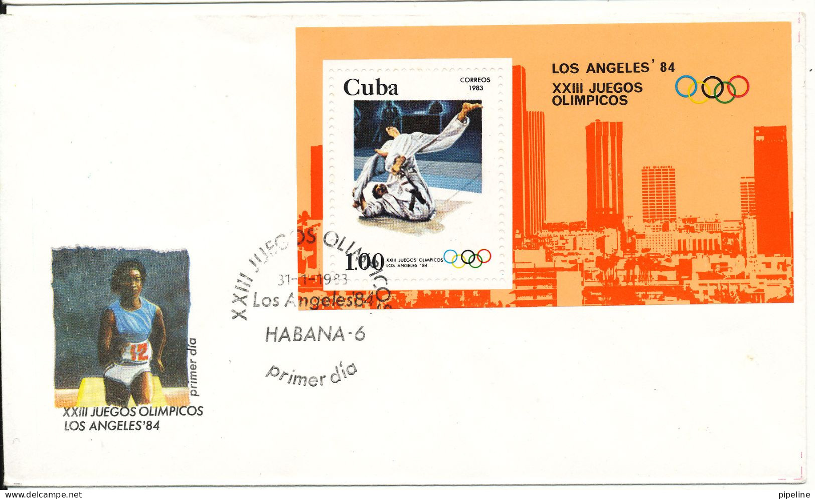 Cuba FDC 31-1-1983 Olympic Games Los Angeles Souvenir Sheet With Cachet - FDC