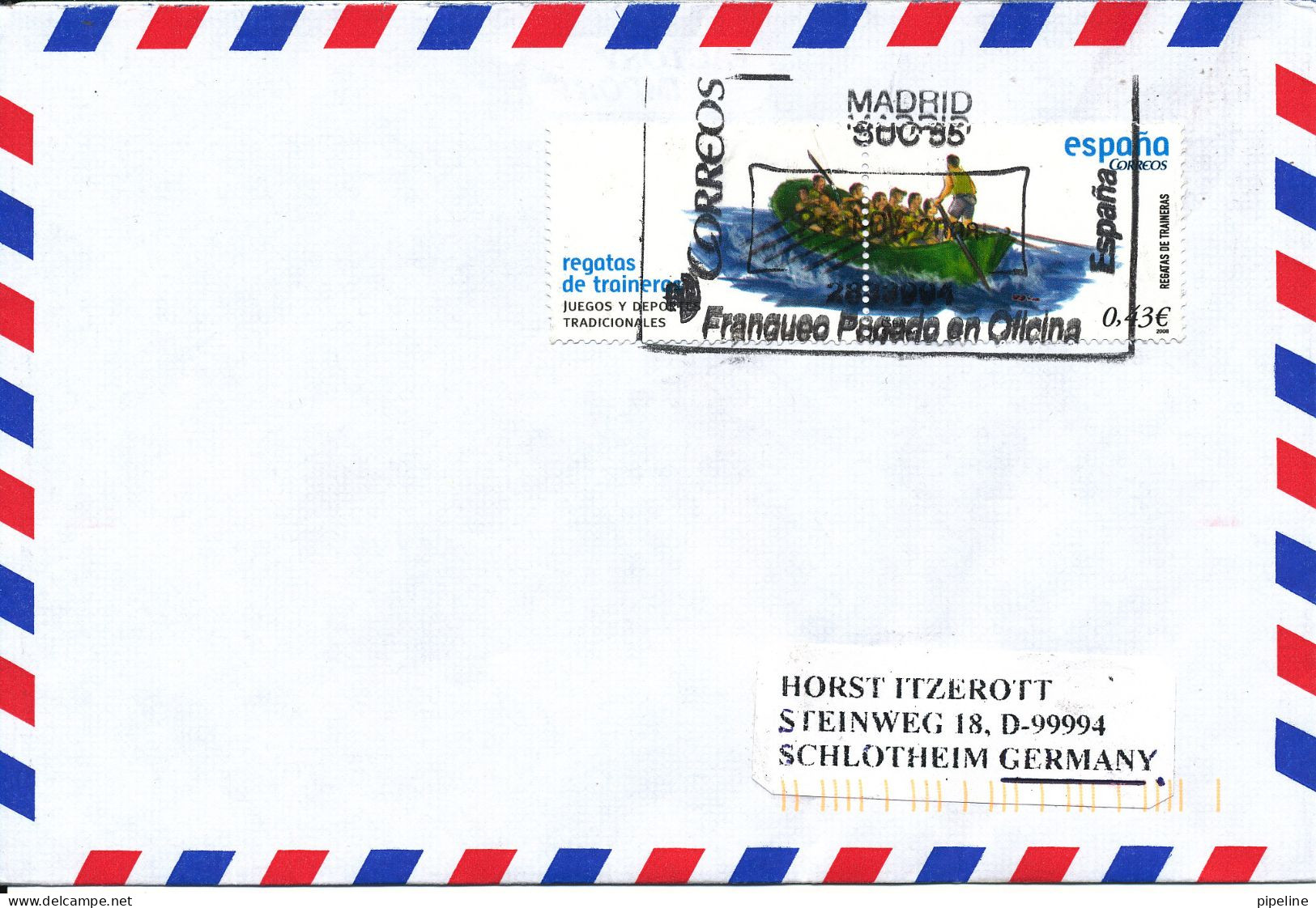 Spain Air Mail Cover Sent To Germany Madrid 2008 Single Franked - Cartas & Documentos