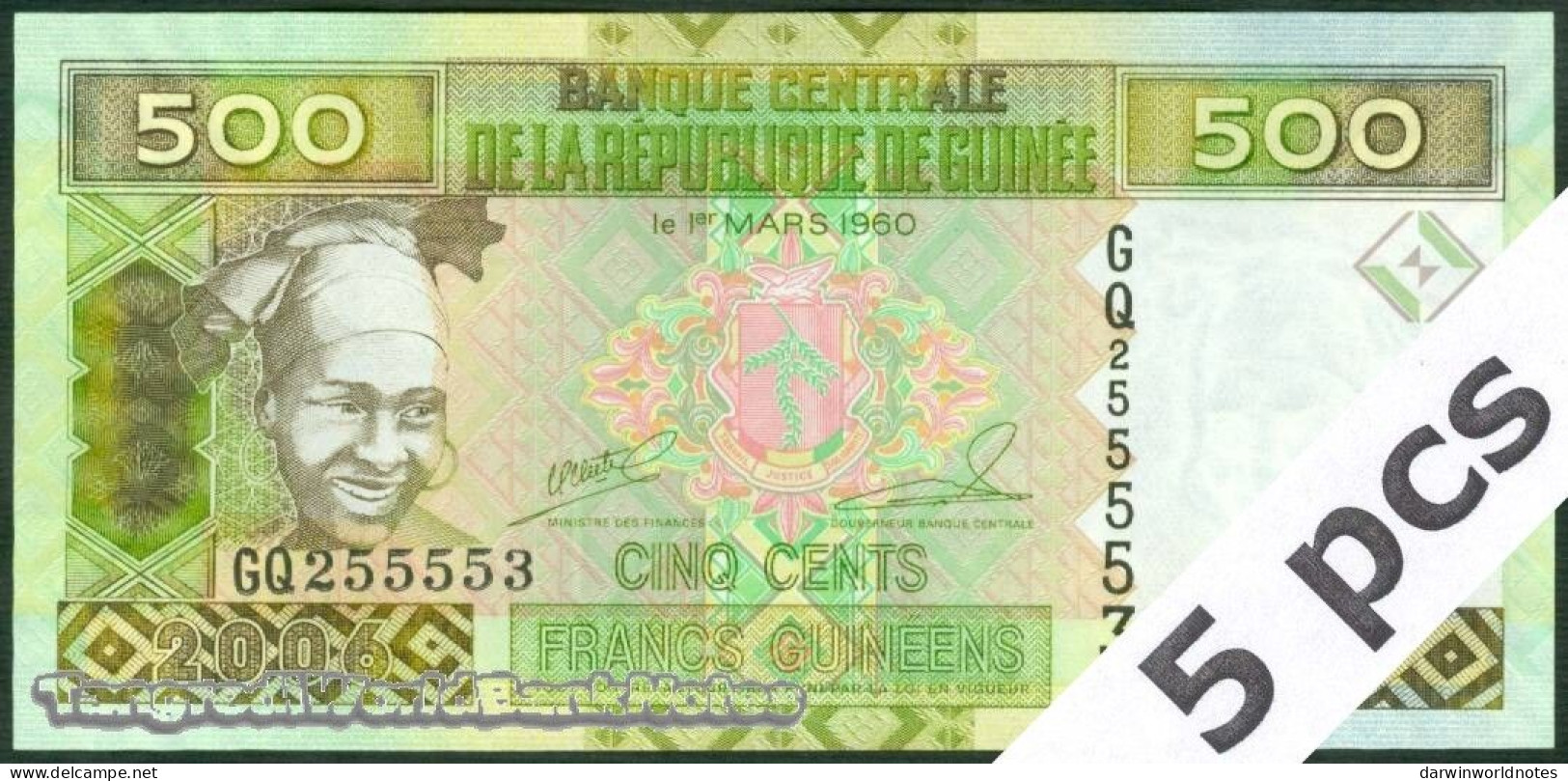 DWN - GUINEA P.39a - 500 Francs 2006 UNC - Various Prefixes - DEALERS LOT X 5 - Guinea