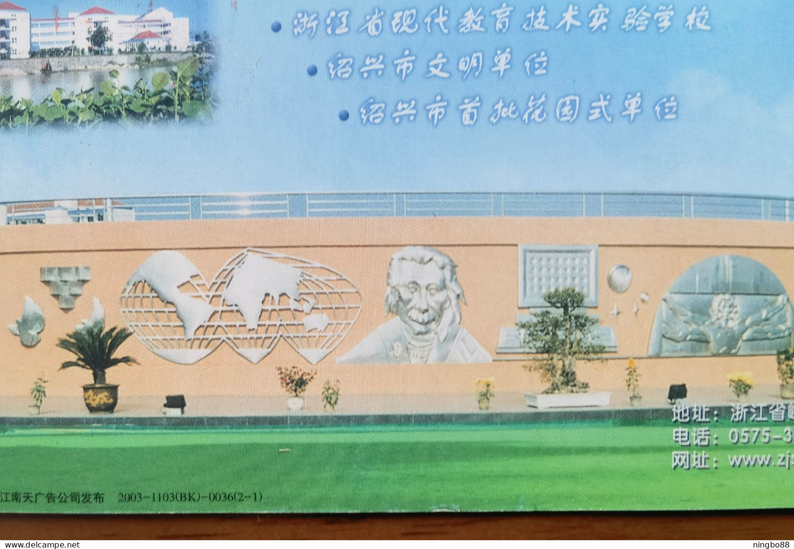 Basso-relievo Of Albert Einstein,bonsai,Leonardo Da Vinci,CN 03 Shengzhou No.2 High School Advert Pre-stamped Card - Albert Einstein
