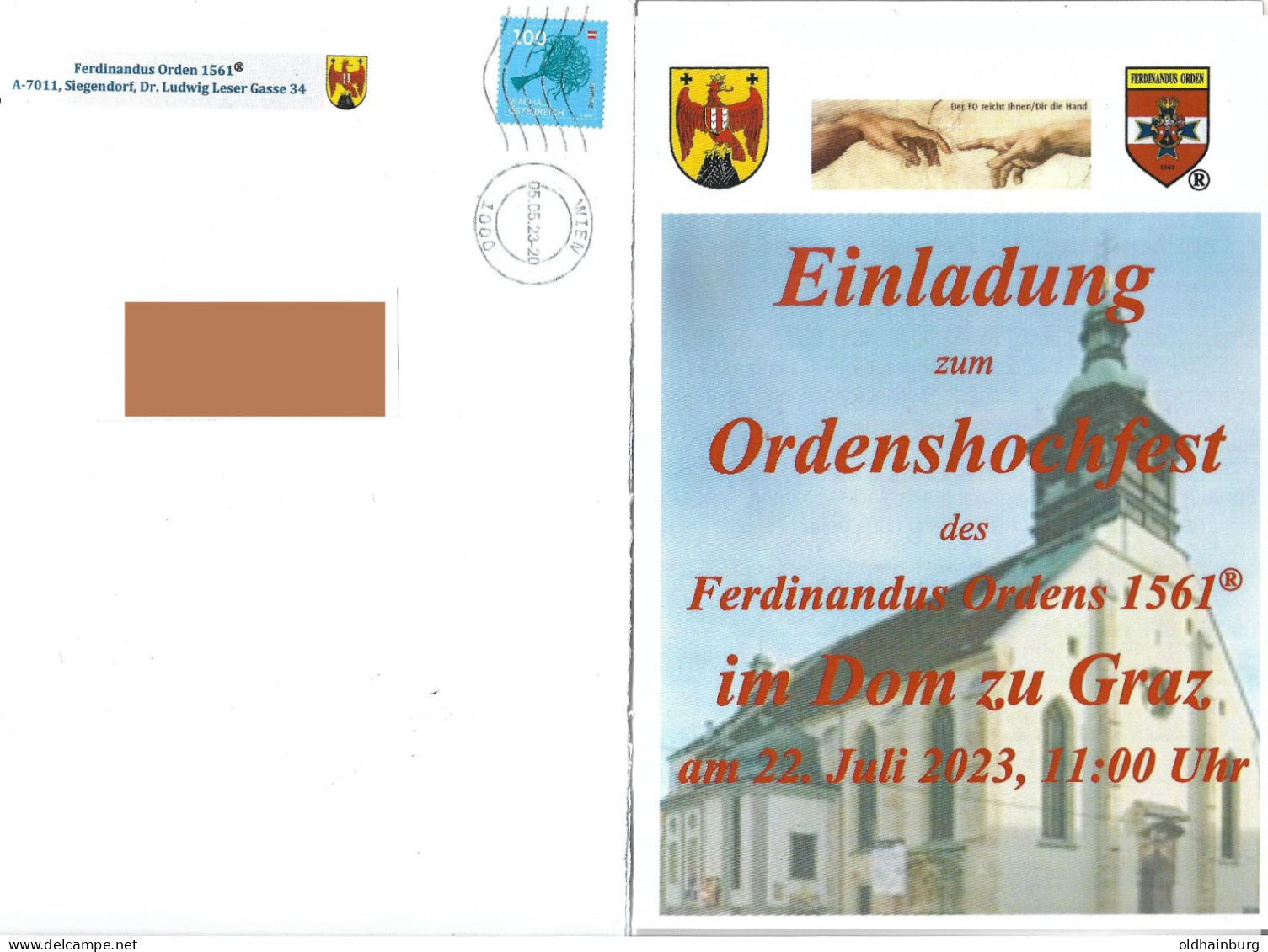 0412o: Heimatbeleg 7011 Siegendorf, Einladung Ferdinandus- Orden 2023 - Eisenstadt