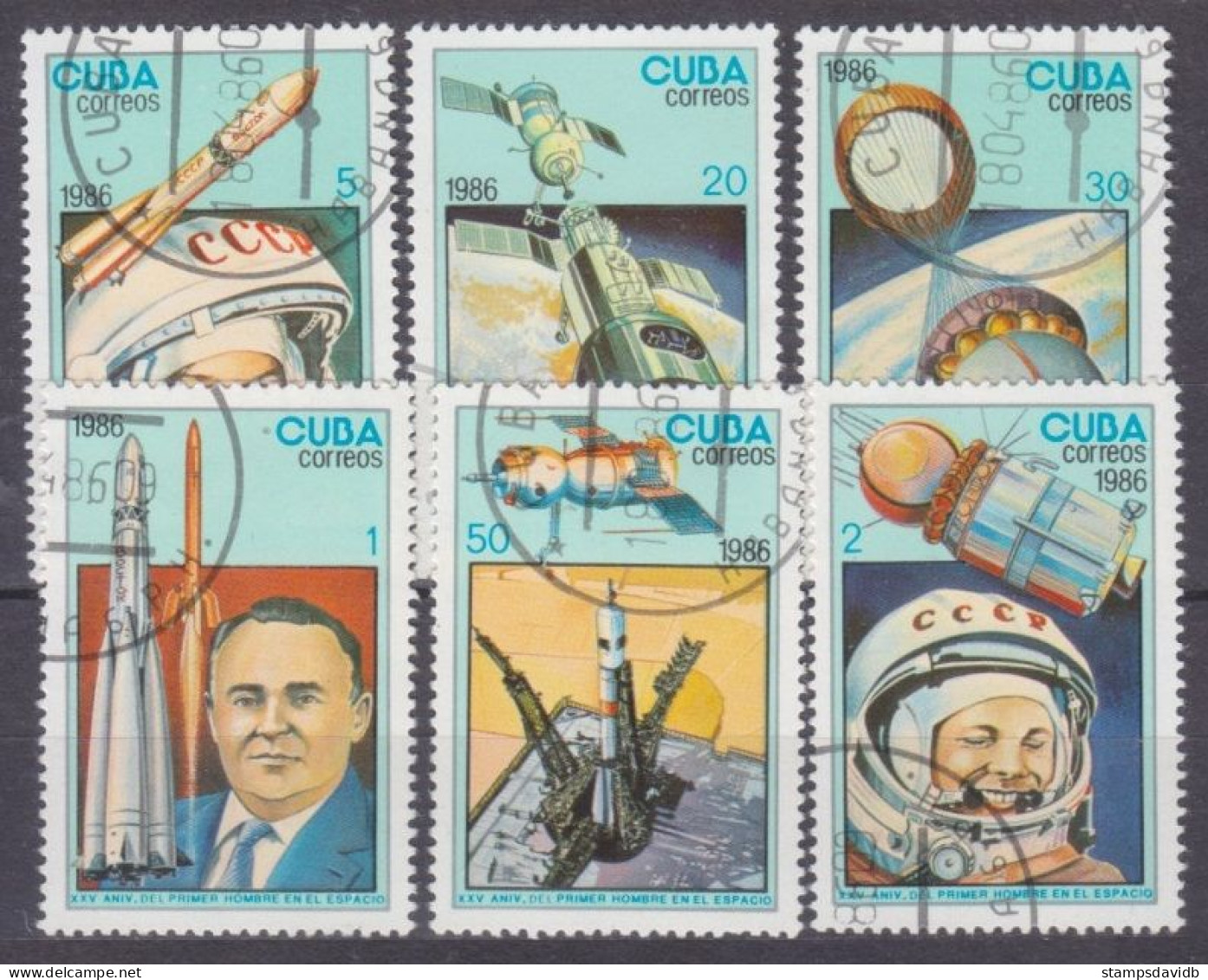 1986 Cuba 3005-3010 Used 25 Years Of Space Exploration - América Del Norte