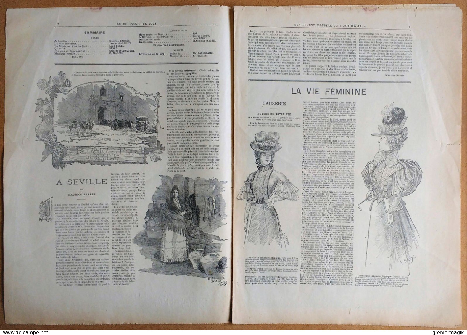 Le Journal Pour Tous N°10 4/03/1896 A Séville Par Maurice Barrès Ill. Scott/Blanchet-Magon/Baudelaire L'homme Et La Mer - 1850 - 1899