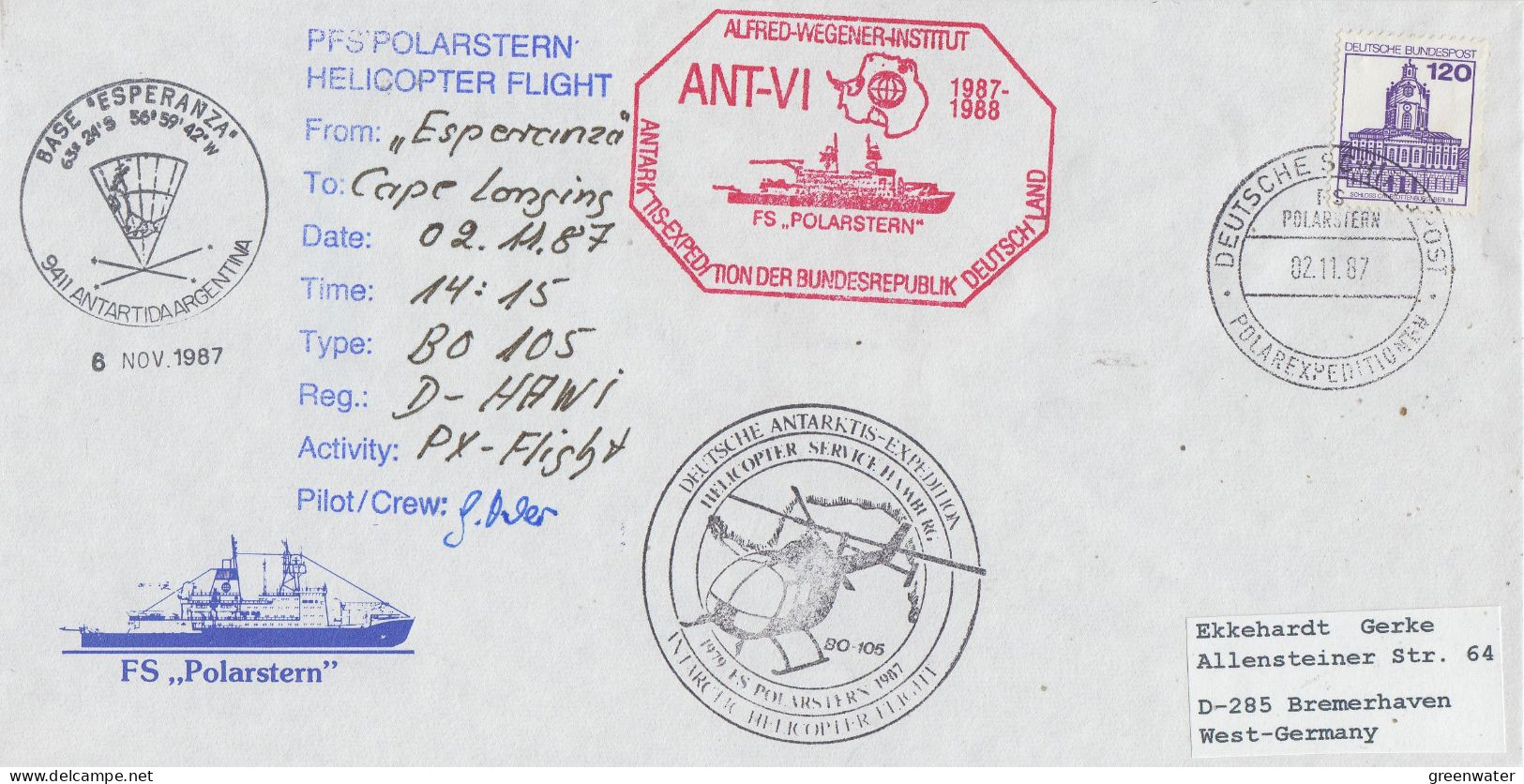 Germany FS Polarstern Heli Flight From Esperanza To Cape Longing 2.11.1987 (ET191C) - Vols Polaires