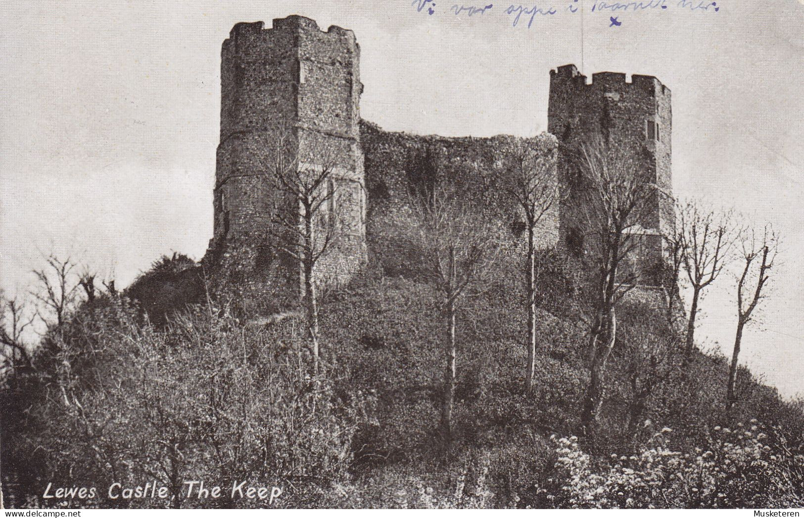 United Kingdom PPC Lewes Castle, The Keep EASTBOURNE Sussex 1937 Denmark 2x GV. Stamps (2 Scans) - Eastbourne