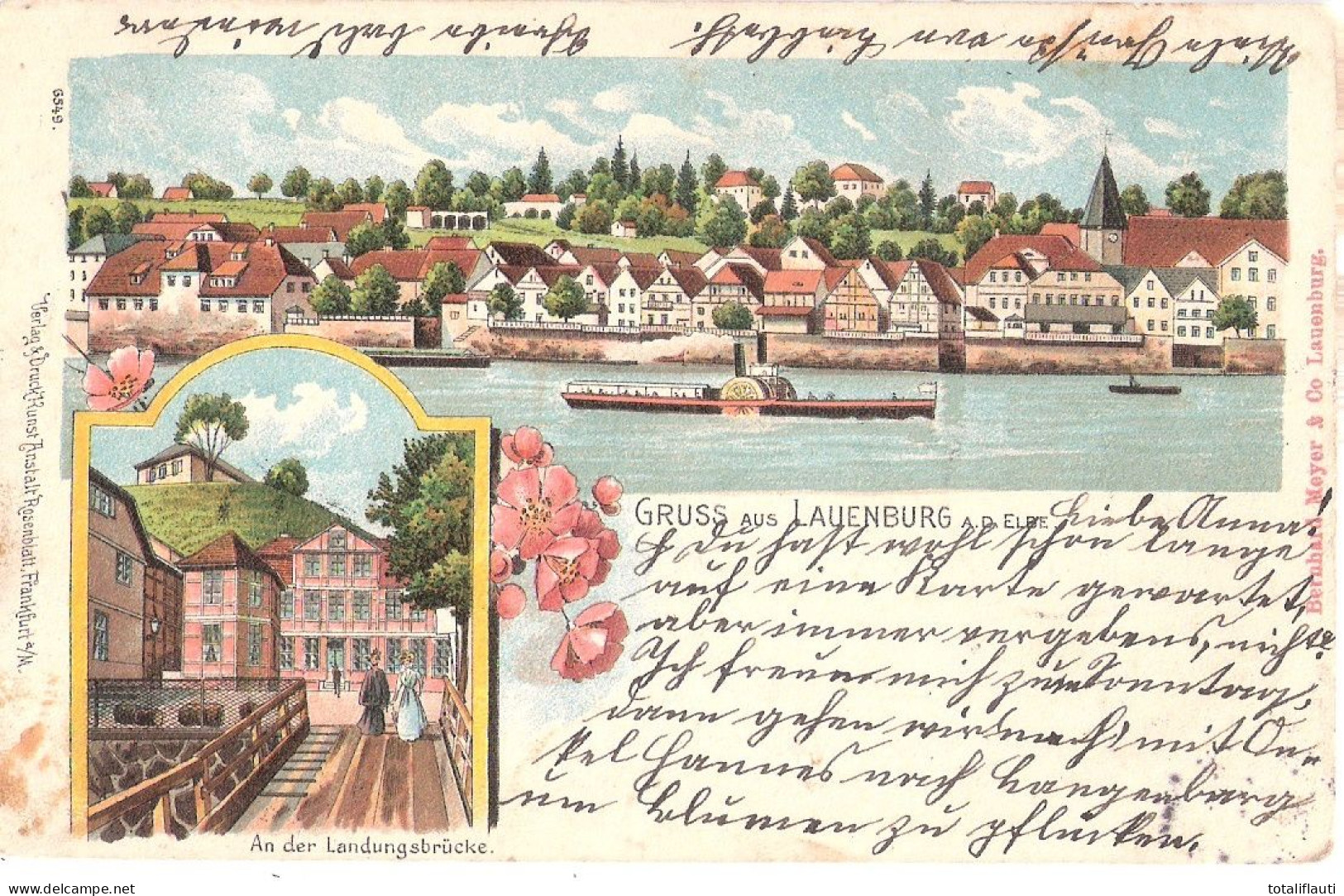 LAUENBURG An Elbe Color Lithographie Rad Dampfer An Der Landungsbrücke Gelaufen 26.4.1906 Nach Hamburg - Lauenburg