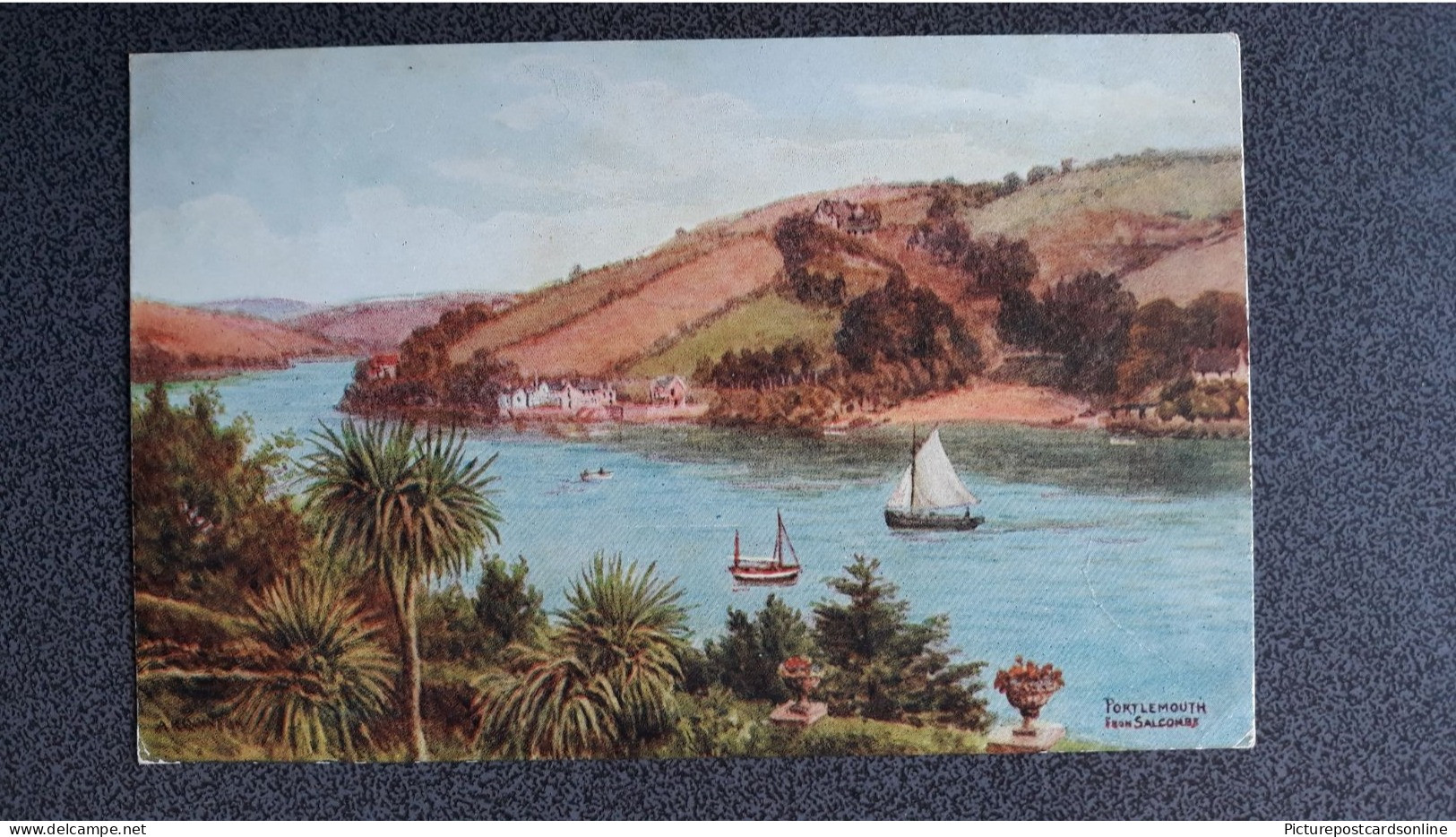PORTLEMOUTH FROM SALCOMBE OLD COLOUR ART POSTCARD ARTIST SIGNED A. R. QUINTON ARQ SALMON NO 2398 - Quinton, AR