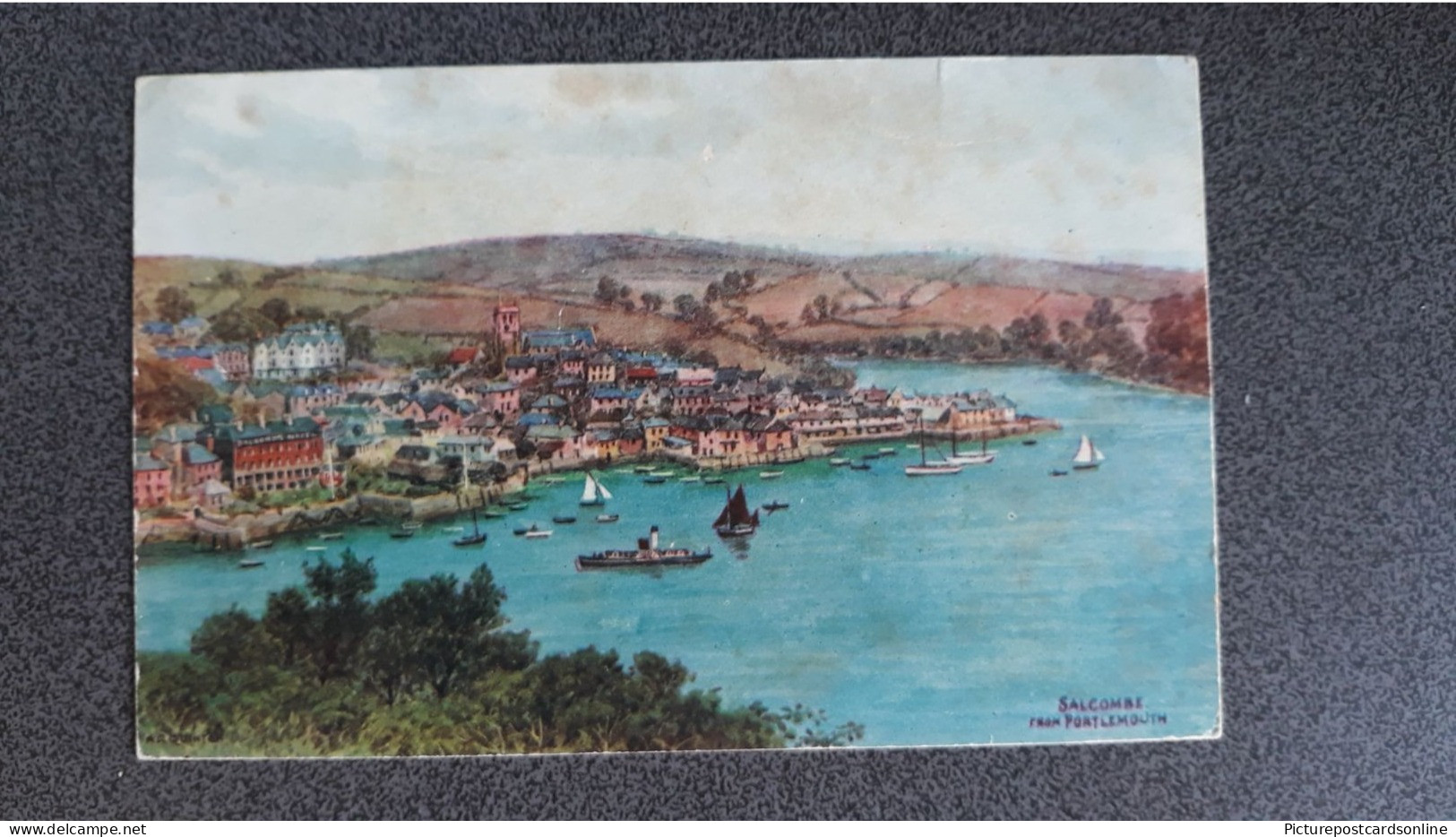 SALCOMBE FROM PORTLEMOUTH OLD COLOUR ART POSTCARD ARTIST SIGNED A. R. QUINTON ARQ SALMON NO 2394 - Quinton, AR