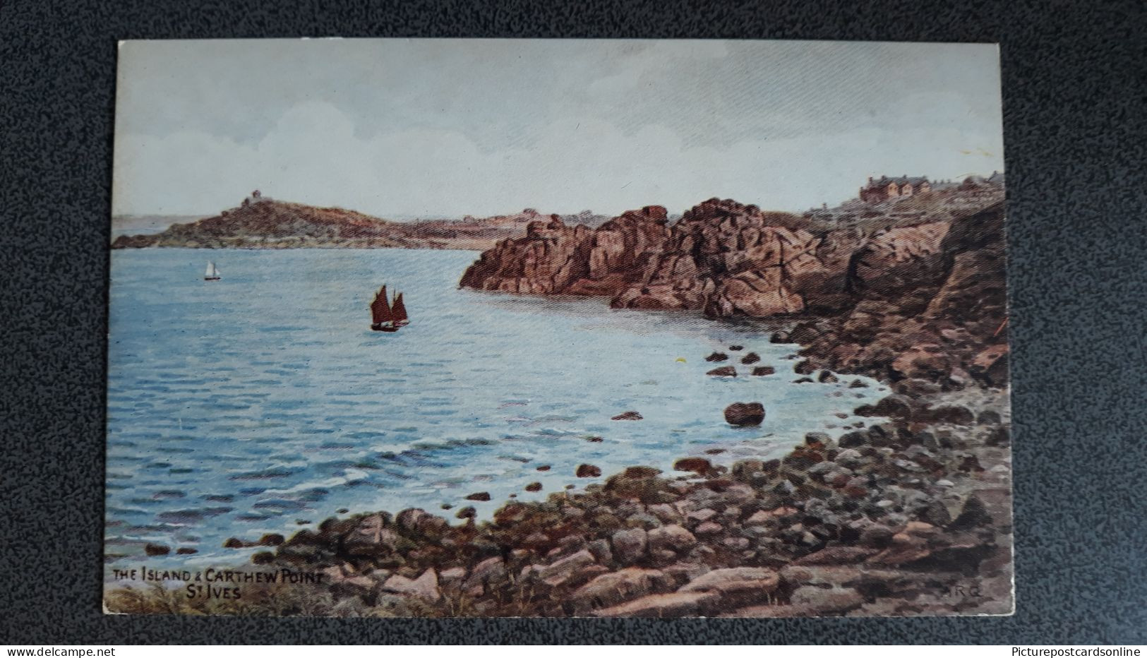 THE ISLAND AND CARTHEW POINT ST IVES OLD COLOUR ART POSTCARD ARTIST SIGNED A. R. QUINTON ARQ SALMON NO 3696 - Quinton, AR