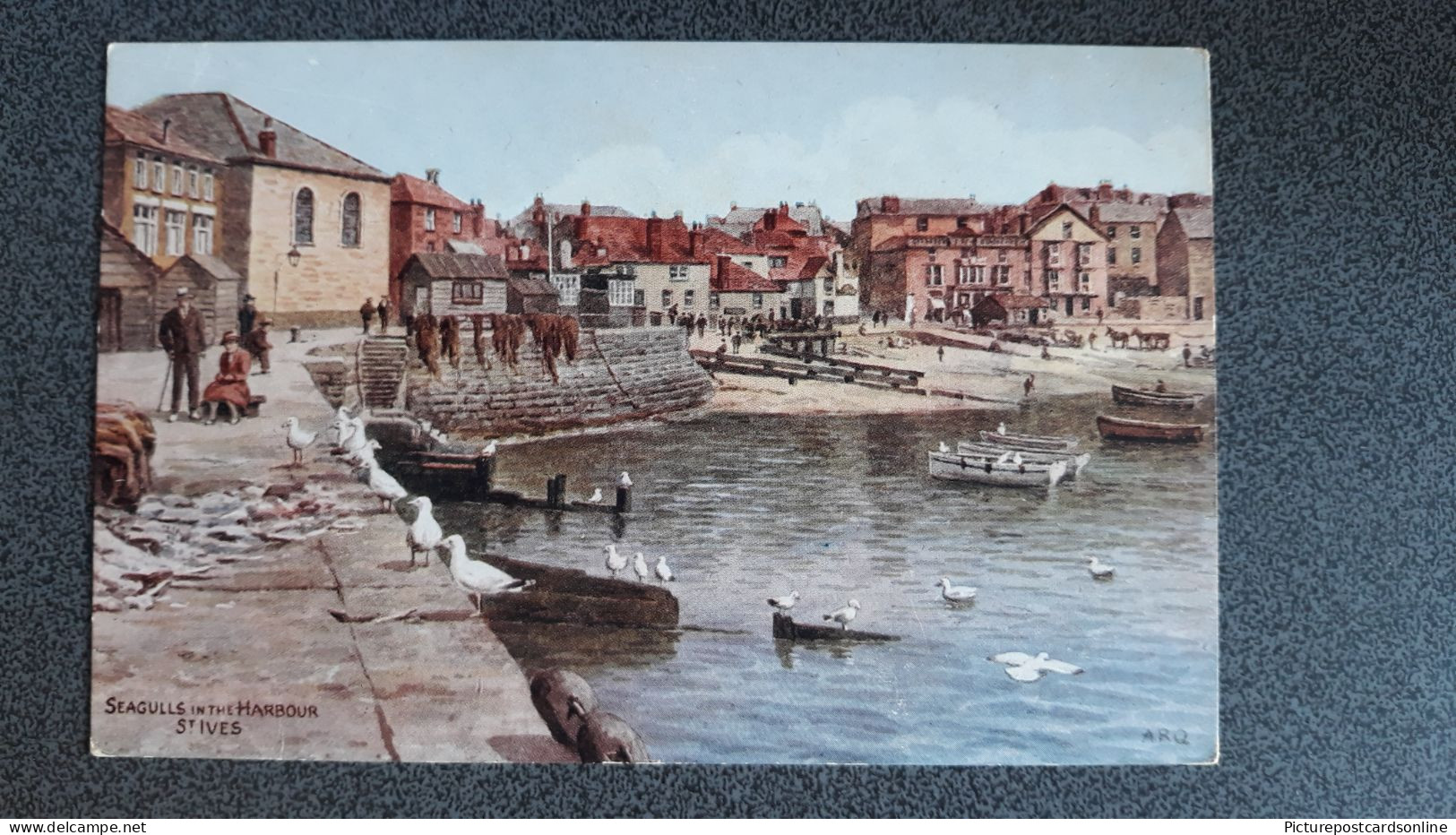 SEAGULLS IN THE HARBOUR ST IVES OLD COLOUR ART POSTCARD ARTIST SIGNED A. R. QUINTON ARQ SALMON NO 3697 - Quinton, AR