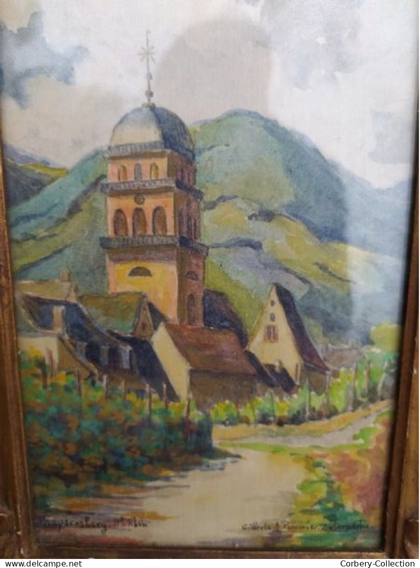 Tableau Peinture Kaysersberg Gilberte Pommier Zaborowska XXe - Huiles