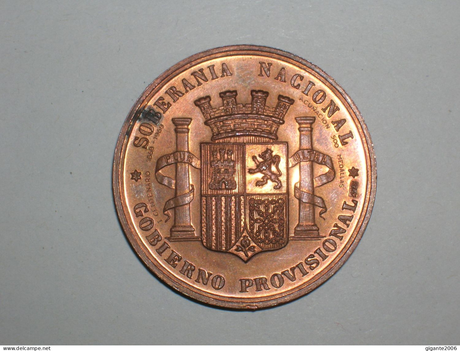 Medalla España. Gobierno Provisional. I Centenario 1868-1968, 27.7 Gr., 3.7cms (13818) - Royaux/De Noblesse