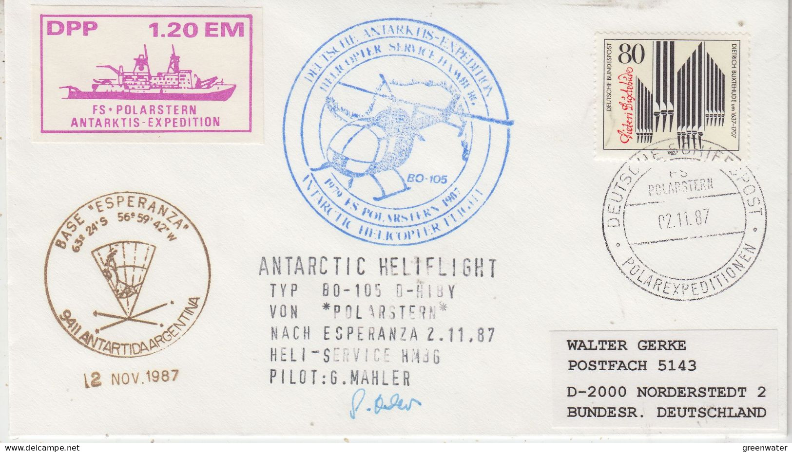 Germany FS Polarstern Heli Flight From Polarstern To Esperanza 2.11.1987 (ET194) - Vols Polaires