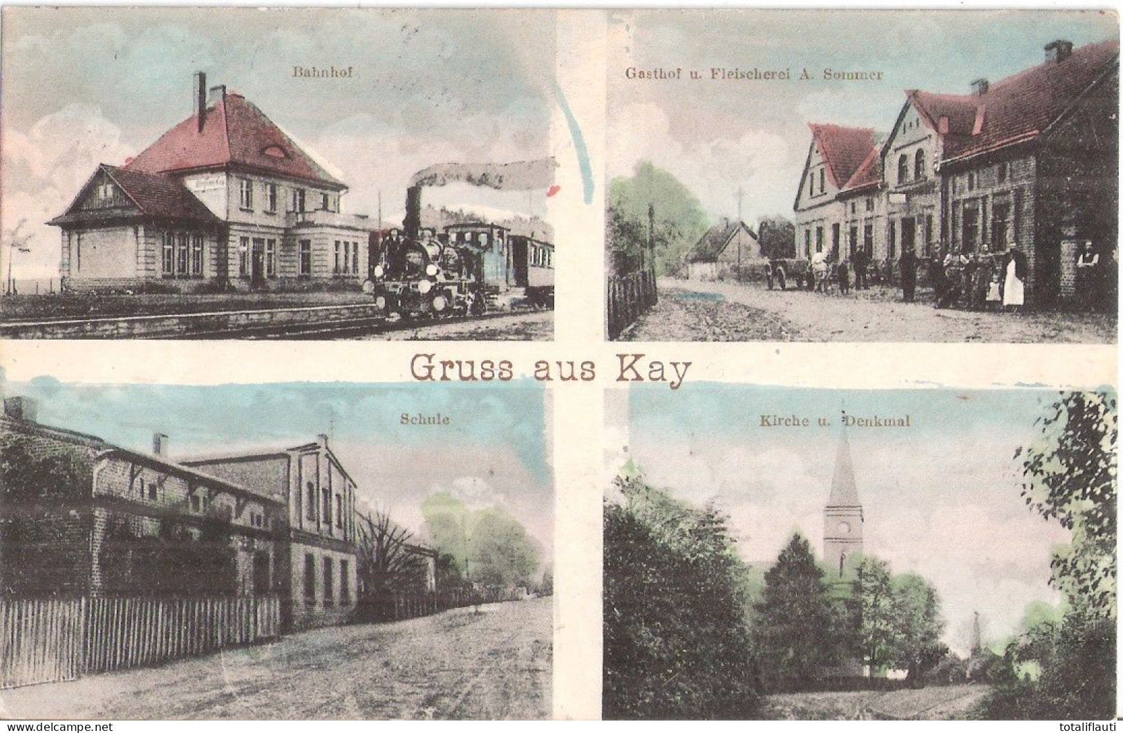 KAY Züllichau Schwiebus Neumark Color Bahnhof Dampflok Gasthof Fleischerei A Sommer Landpost 1.8.1940 Nachverwendet - Neumark