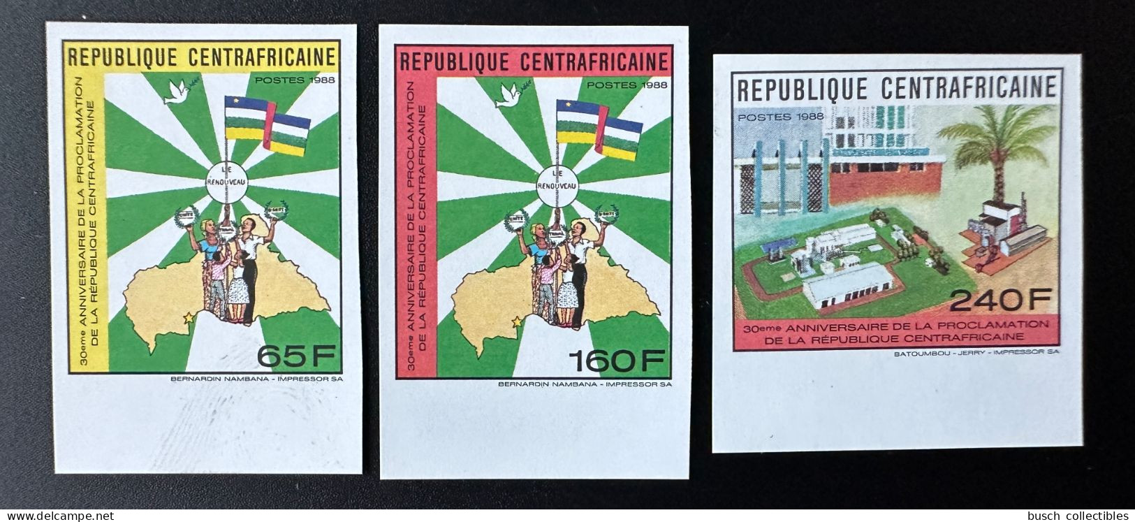 Centrafricaine Central Africa 1988 Mi. A-C 1354 ND IMPERF 30eme Anniversaire Proclamation République Dove Oiseau Bird - Duiven En Duifachtigen