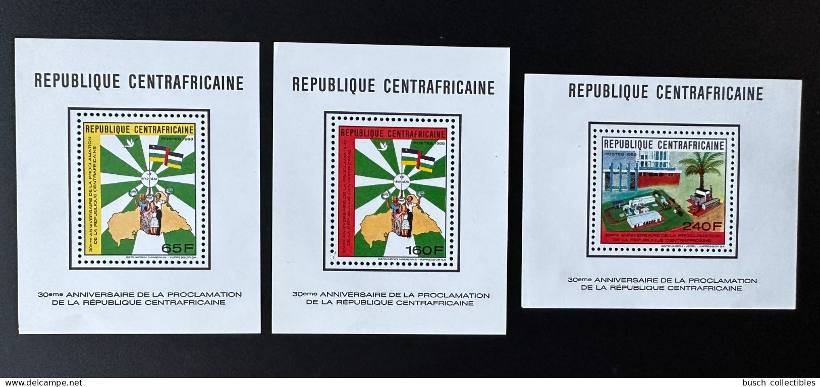 Centrafricaine Central Africa 1988 Mi. A-C 1354 Blocs Luxe 30eme Anniversaire Proclamation République Dove Oiseau Bird - Tauben & Flughühner