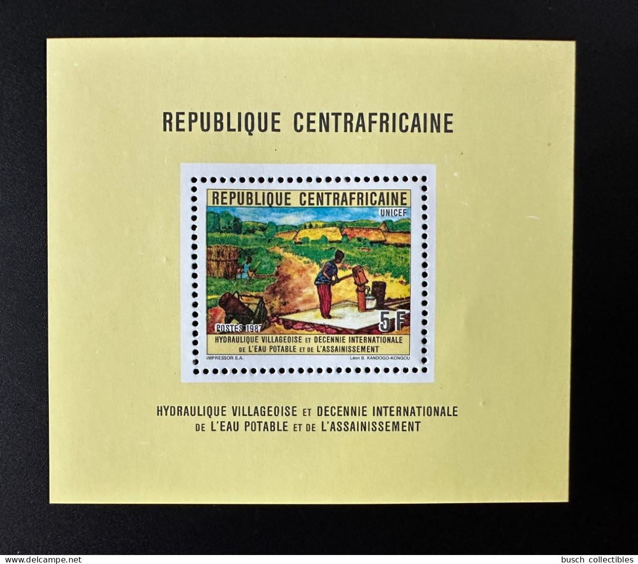 Centrafricaine Central Africa 1987 Mi. 1297 5F Bloc De Luxe Hydraulique Villageoise Décennie Eau Potable Assainissement - Central African Republic