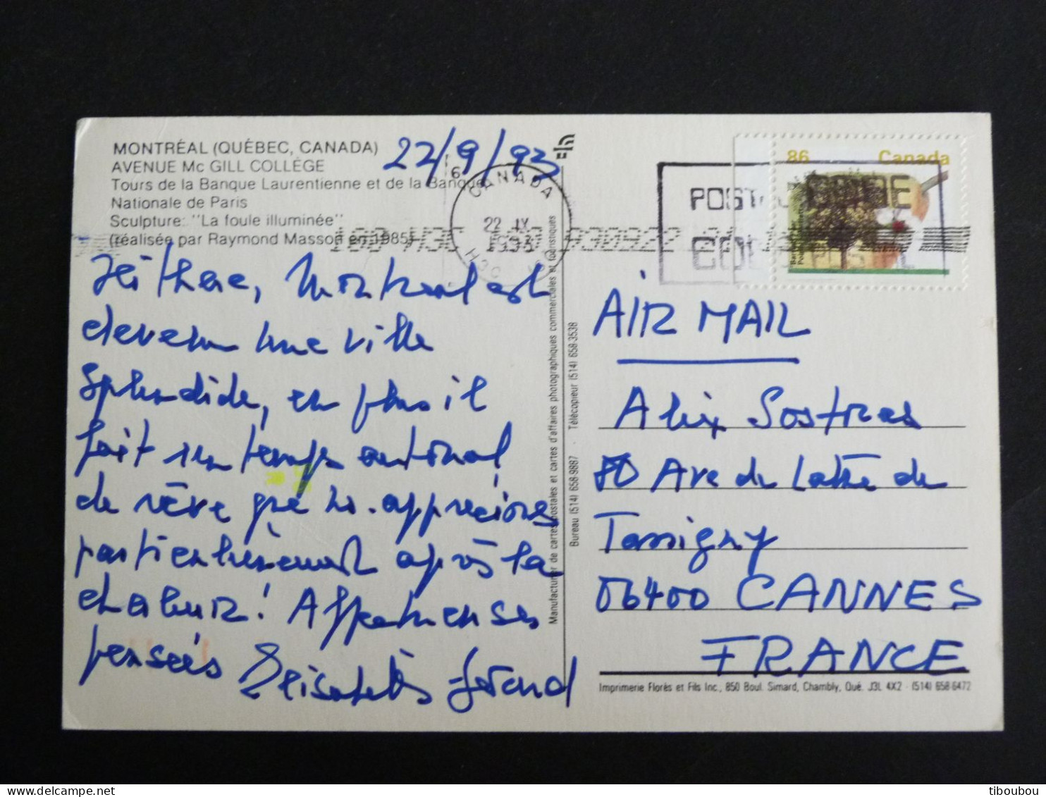 CANADA AVEC YT 1295 POIRIER BARTLETT FRUIT - MONTREAL AVENUE Mc GILL COLLEGE - Storia Postale