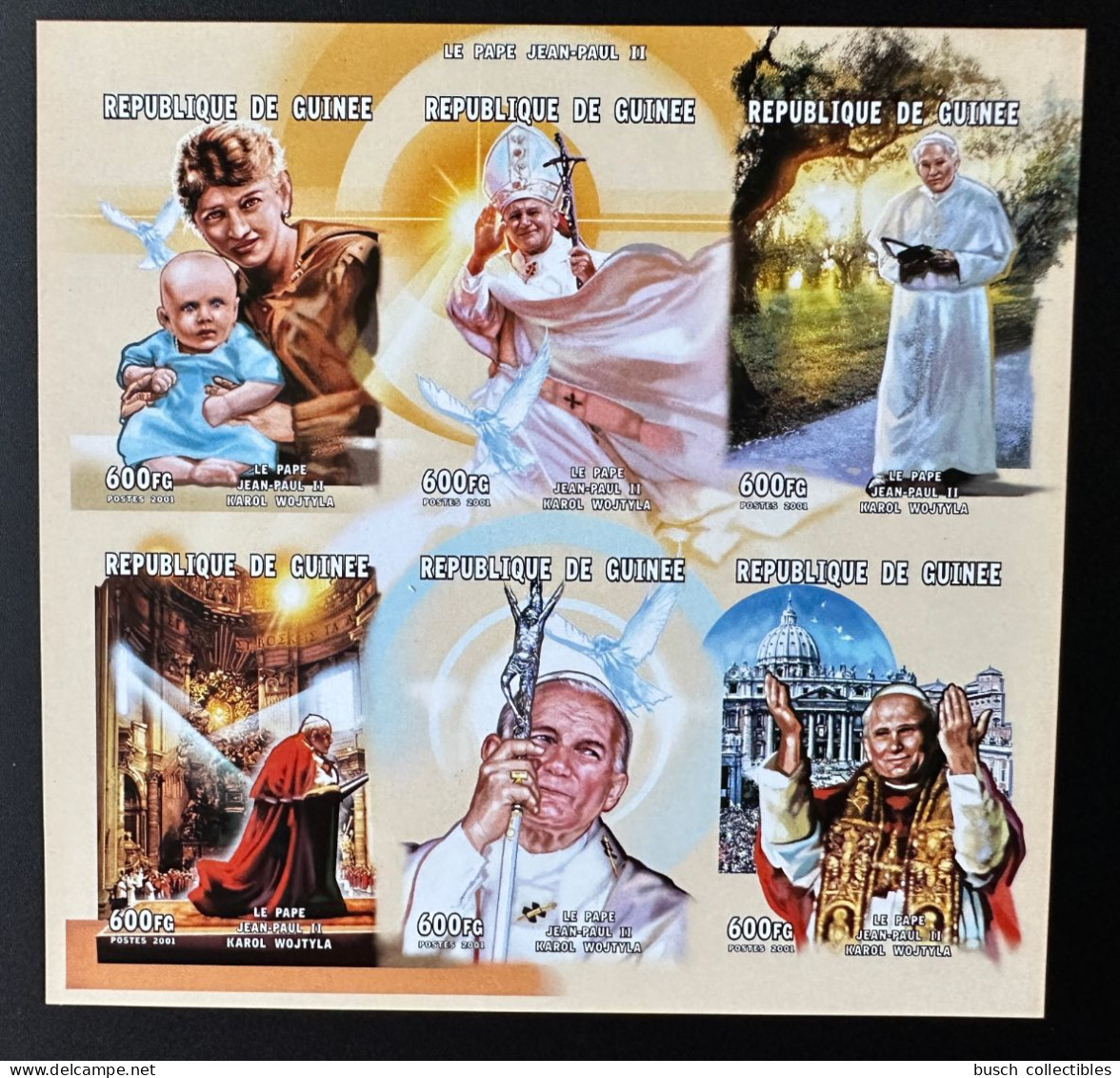 Guinée Guinea 2001 Mi. 3184 - 3189 ND IMPERF M/S Klb Pape Jean-Paul II Papst Johannes Paul Pope John Paul Karol Wojtyla - Guinea (1958-...)