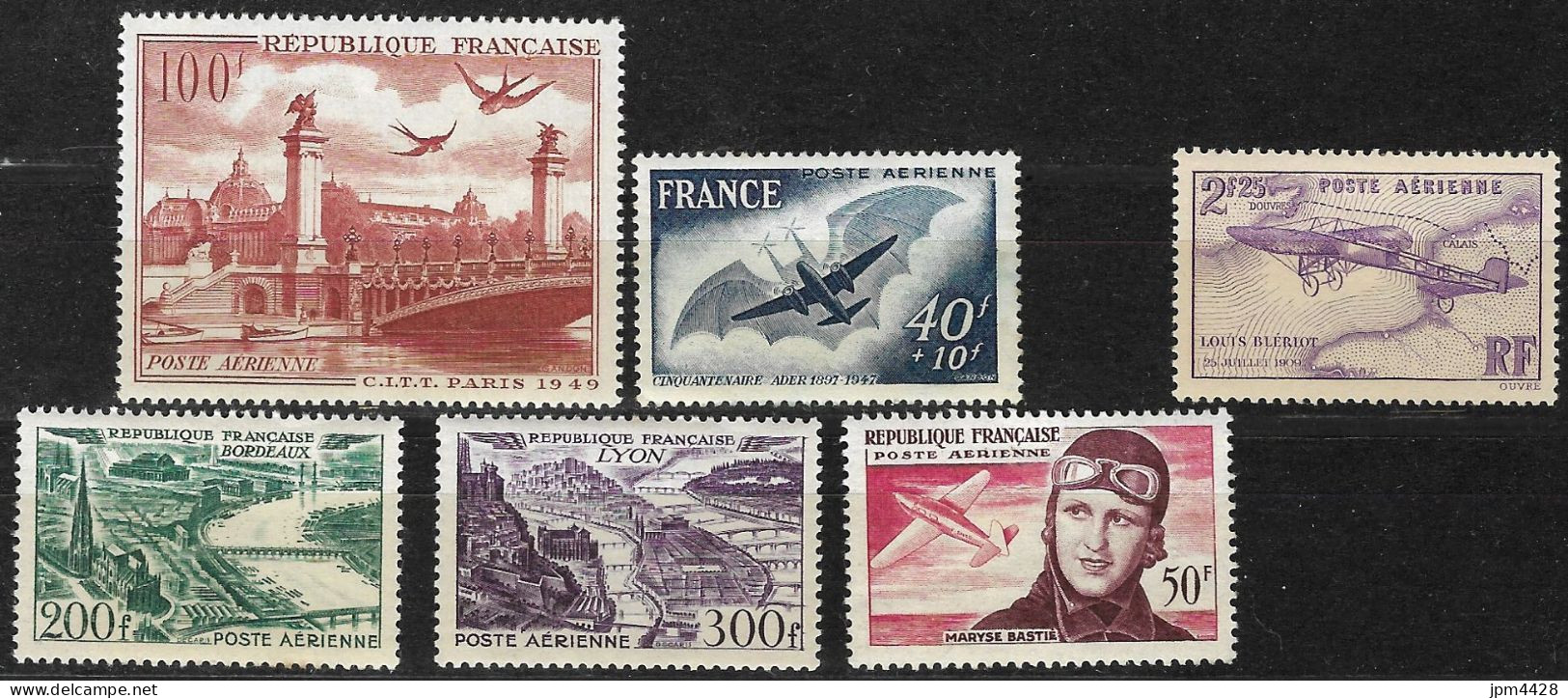 France Lot 6 Timbres Neufs* PA - Poste Aérienne - Cote 61€  - Charniére Trace Légére - 7, 23, 25, 36, 28, 34 - Mezclas (max 999 Sellos)