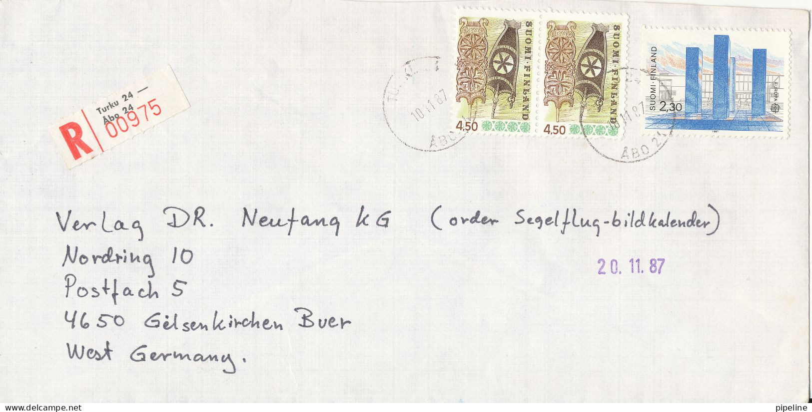 Finland Registered Cover Sent To Germany Turku 10-11-1987 - Covers & Documents