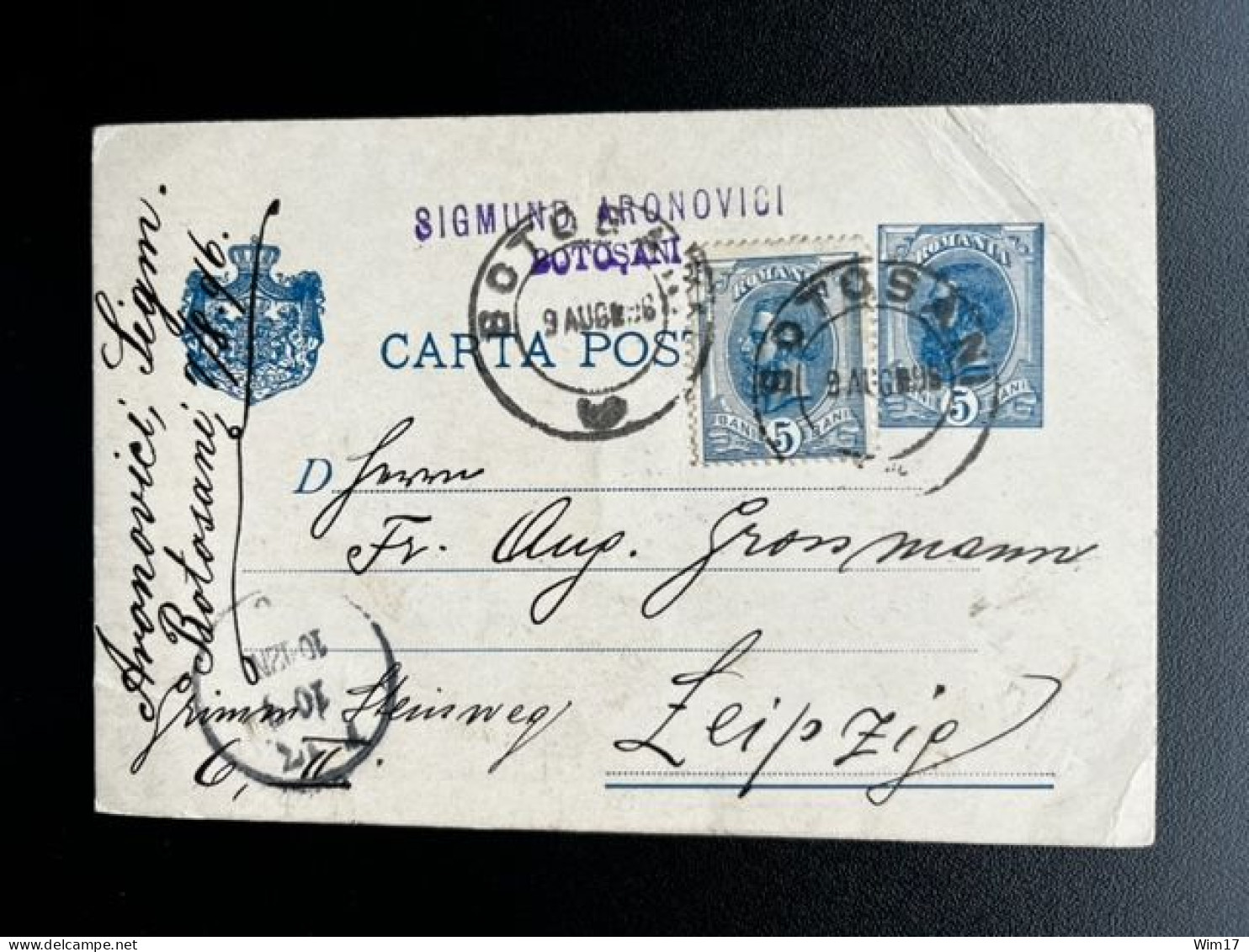 ROMANIA ROMINA 1896 POSTCARD BOTOSANI TO LEIPZIG 09-08-1896 ROEMENIE RUMANIEN - Brieven En Documenten