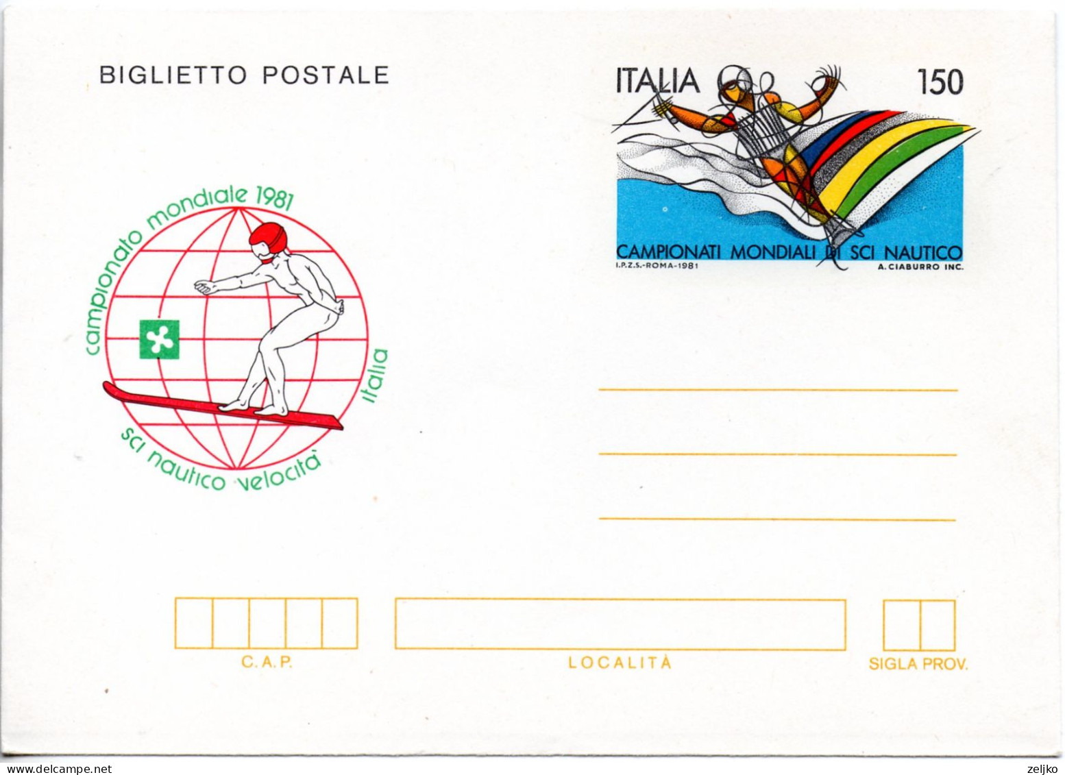 Italy, Stationery, World Water Ski Championship - Ski Nautique