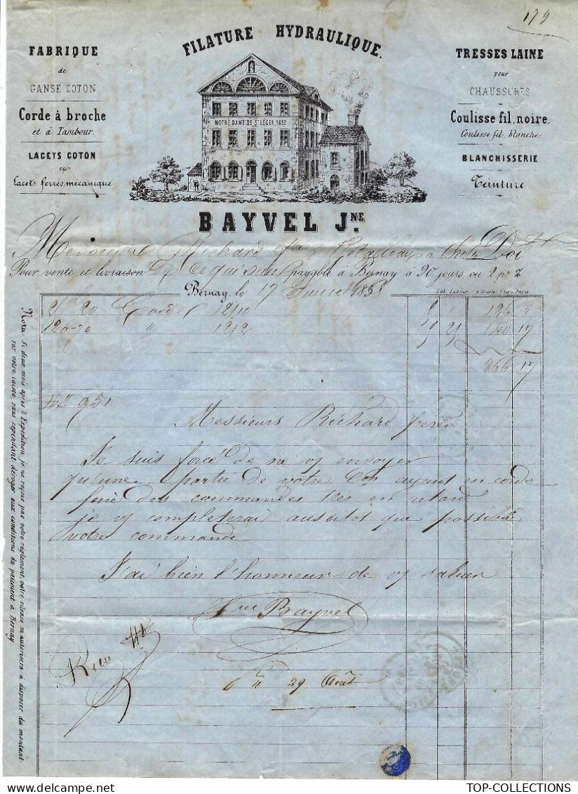 1861 SUPERBE ENTETE FILATURE  NOTRE DAME DE ST LEGER Bayvel à Bernay (Eure)   Pour Cholet Richard Fr. & Retalleau V.HIST - 1800 – 1899