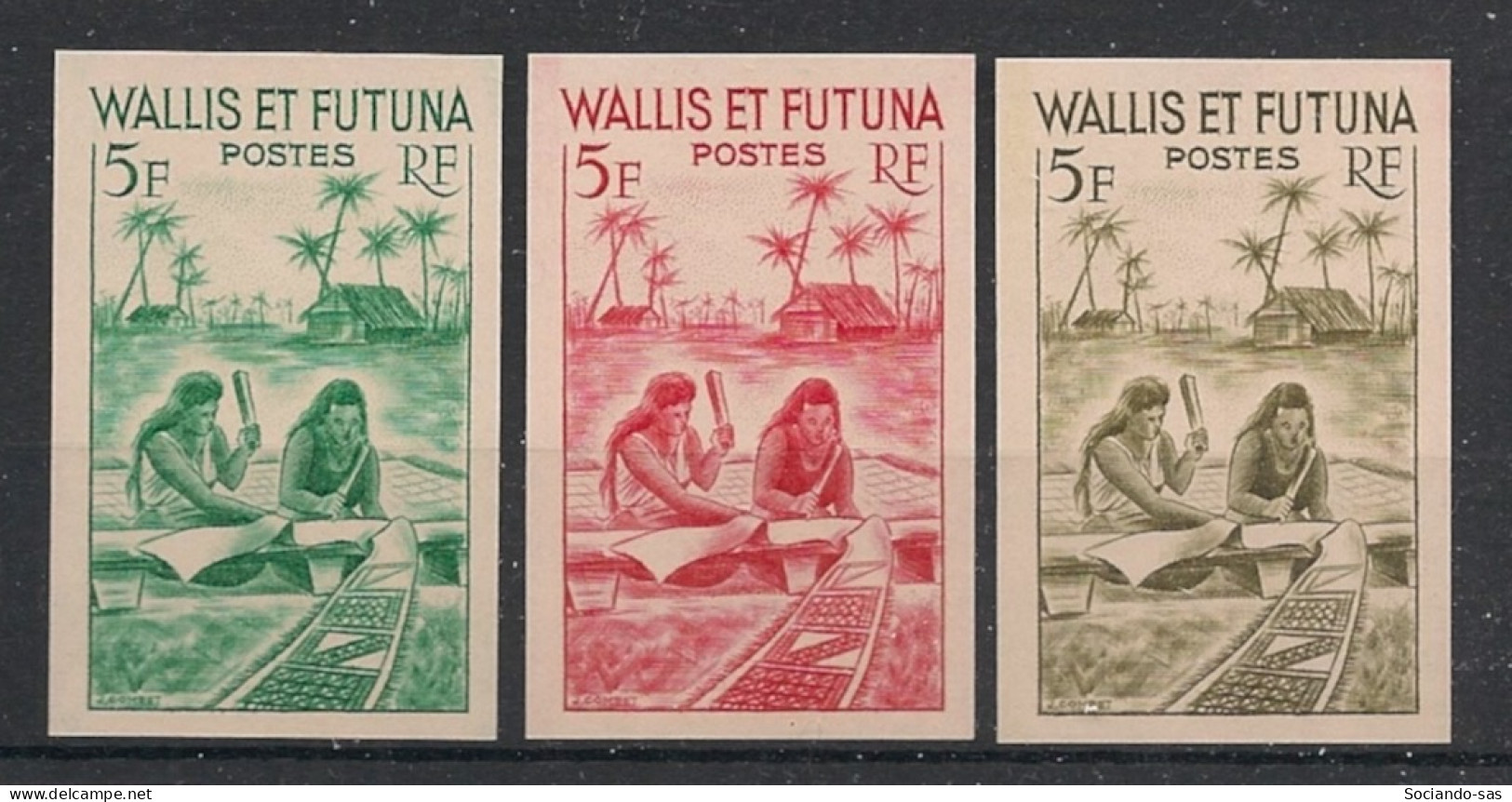 WALLIS ET FUTUNA - 1957-61 - N°Yv. 157A - Tapa 5f - 3 Essais Non Dentelé / Imperf. Essays - Neuf Luxe ** / MNH - Unused Stamps