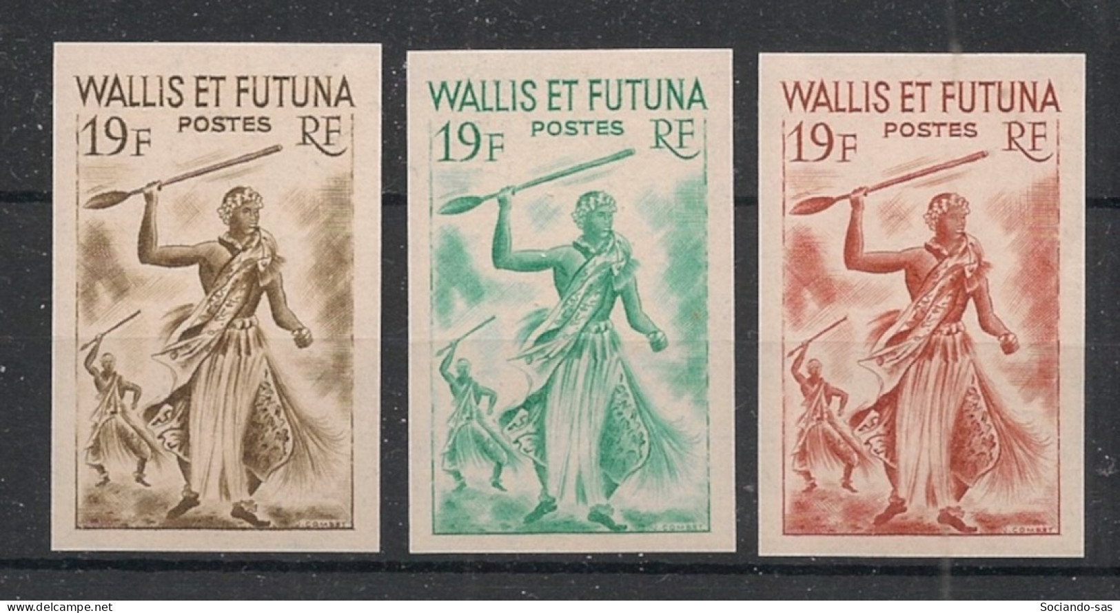 WALLIS ET FUTUNA - 1957-61 - N°Yv. 158B - Sagaie 19f - 3 Essais Non Dentelé / Imperf. Essays - Neuf Luxe ** / MNH - Ungebraucht