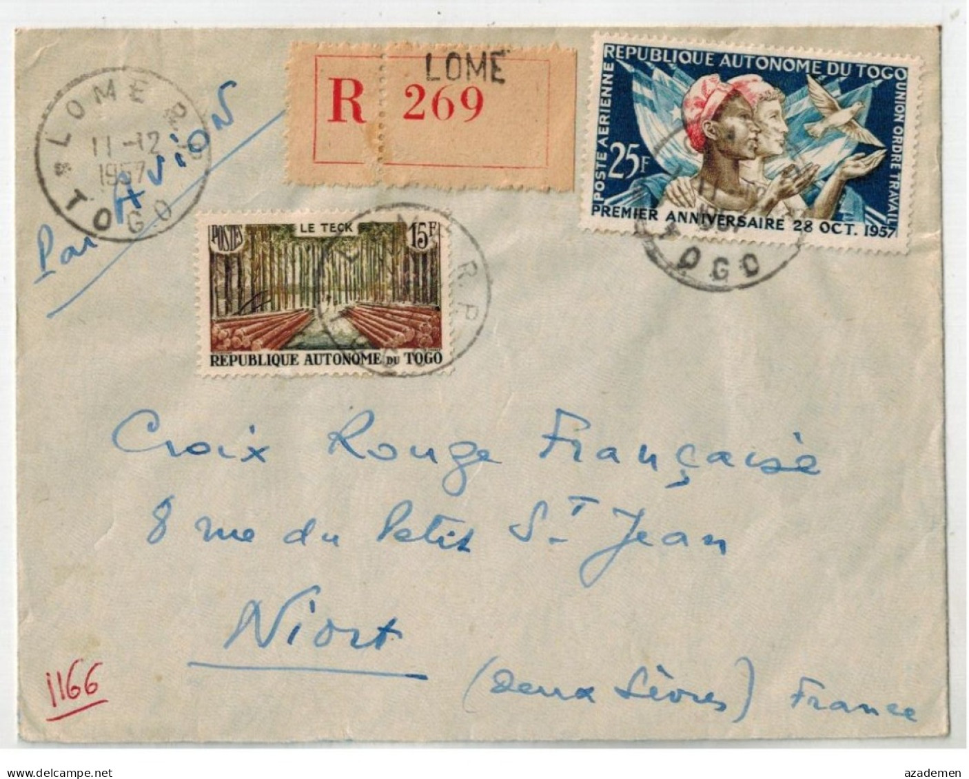 Lettre Recommandée De LOME Pour La France 1957 - Covers & Documents
