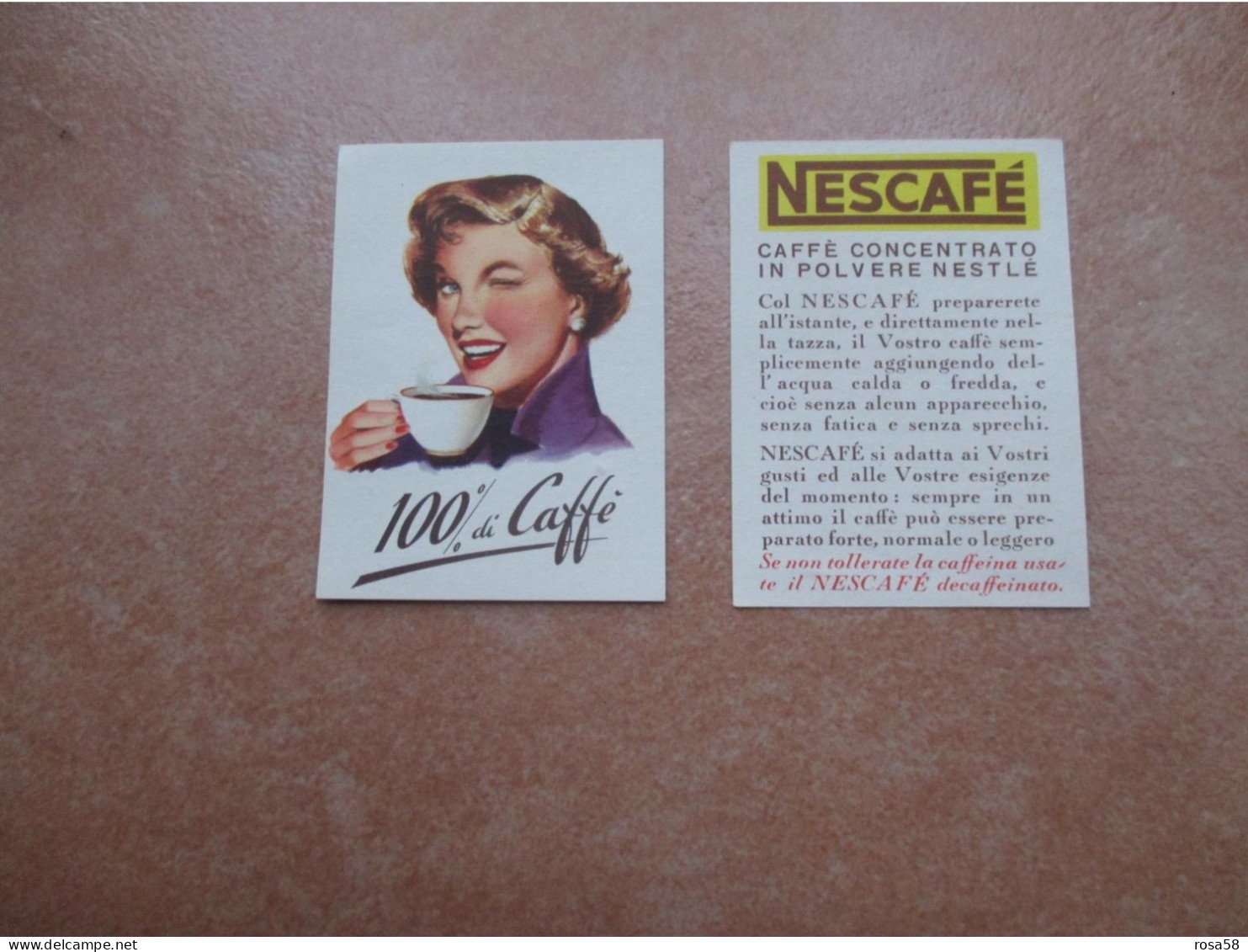 Anni 50/60 NESCAFè  Caffè Concentrato In Polvere + IMMAGINE :100 Per CENTO Caffè Etichetta PUBBLICITARIA - Coffees & Chicory