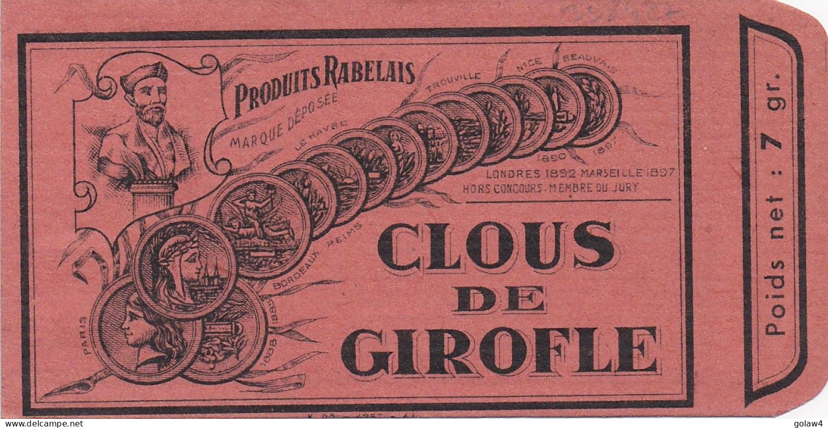 33842# SACHET CLOUS DE GIROFLE PRODUITS RABELAIS POIDS NET 7 Gr EPICE - Supplies And Equipment